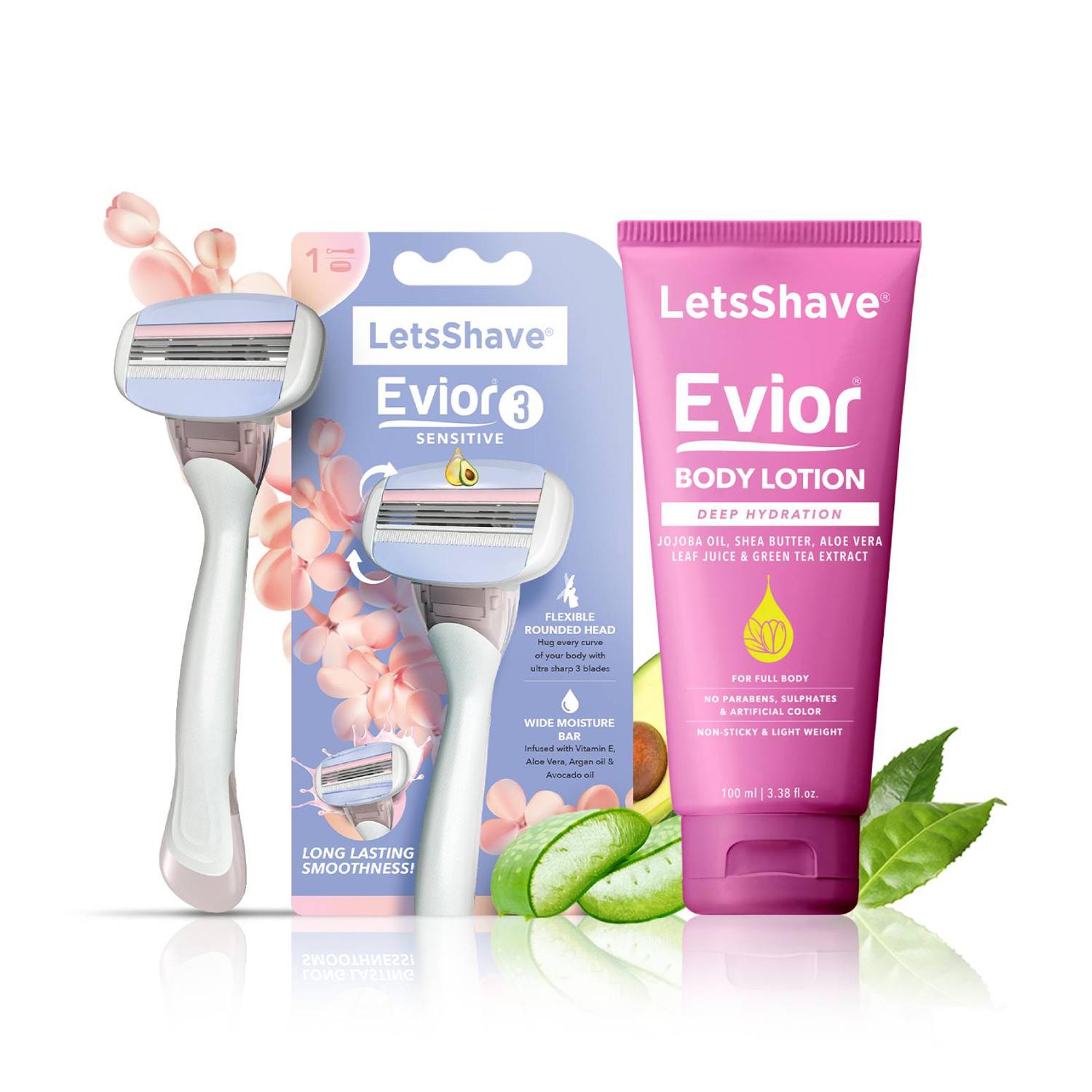 LetsShave | LetsShave Evior 3 Sensitive Shaving Razor Kit - (2 Pcs)