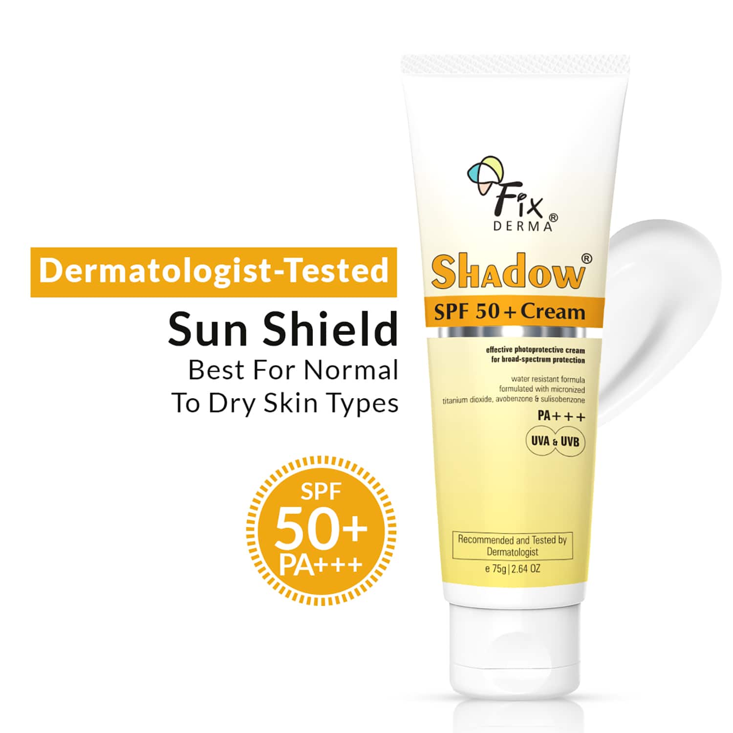 Fixderma | Fixderma Sunscreen - SPF 50+ PA+++ Shadow Sunscreen SPF 50+ Cream, Sunscreen for Dry Skin (75g)