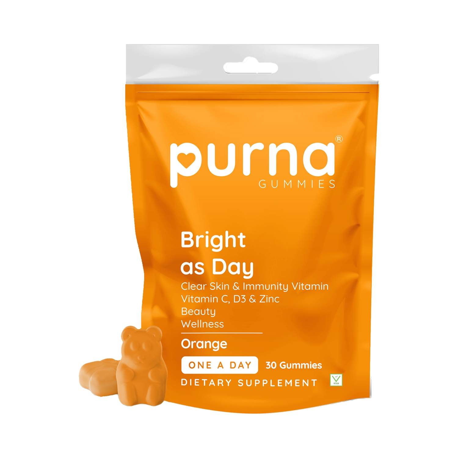 Purna Gummies | Purna Gummies Vitamin C Orange Gummies With Vitamin D3 And Zinc For Immunity & Clear Skin - (30 Pcs)