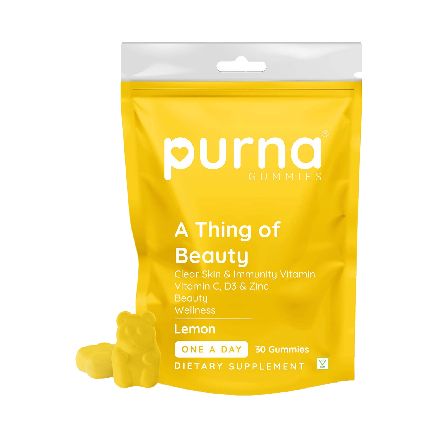 Purna Gummies | Purna Gummies Vitamin C Lemon Gummies With Vitamin D3 And Zinc For Immunity & Clear Skin - (30 Pcs)
