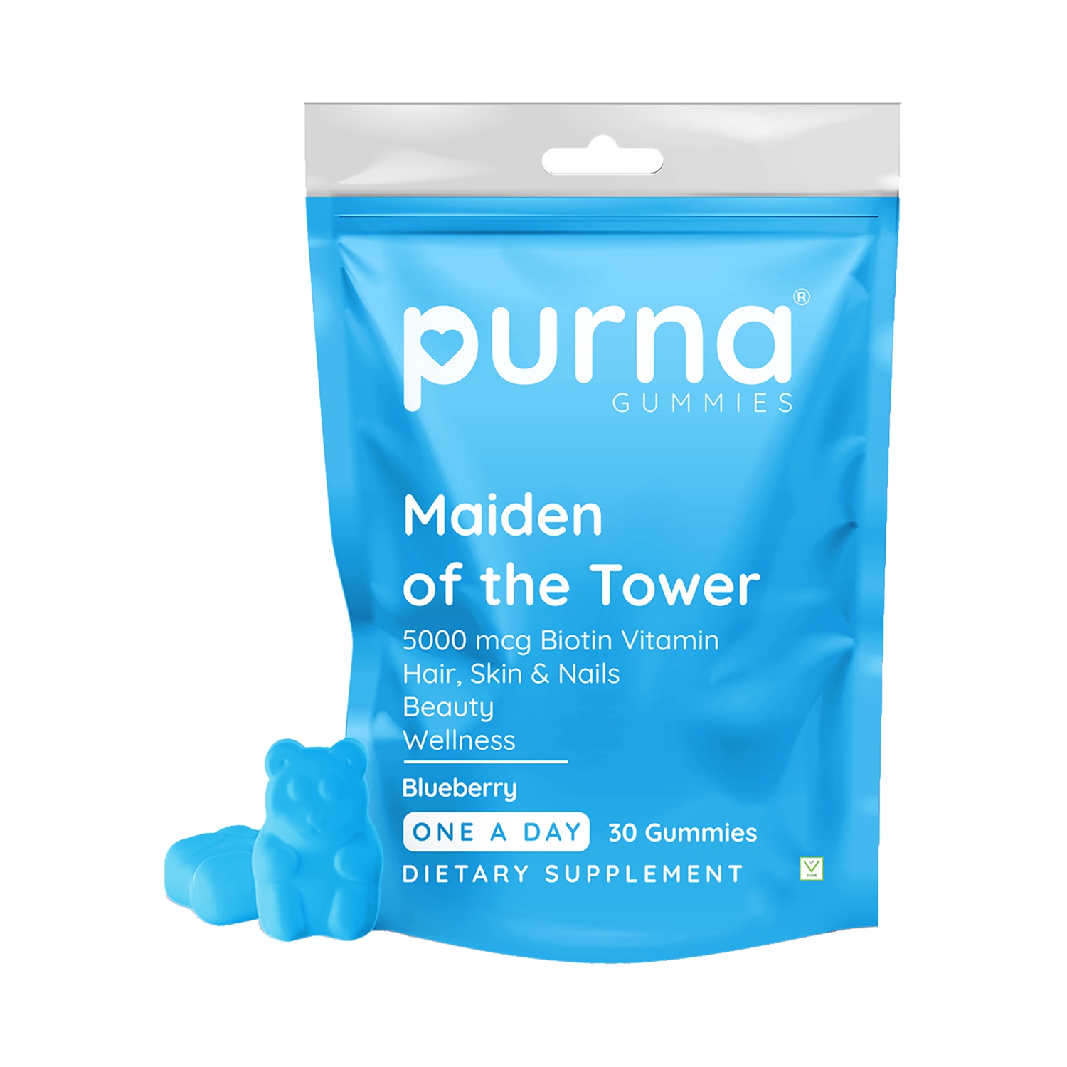 Purna Gummies | Purna Gummies Biotin Gummies For Hair, Nails & Skin - Blueberry Flavour (30 Pcs)