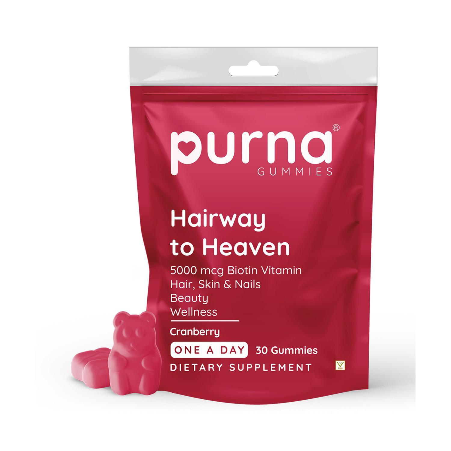 Purna Gummies | Purna Gummies Biotin Gummies For Hair, Nails & Skin - Cranberry Flavour (30 Pcs)
