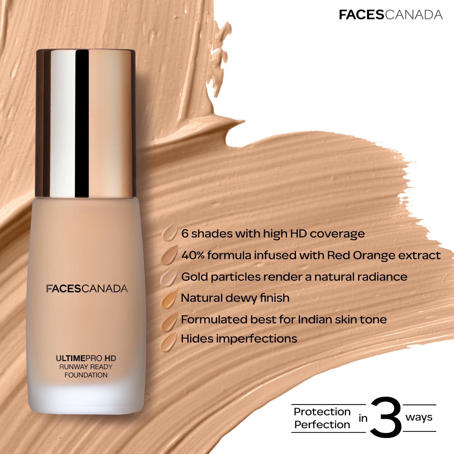 Faces Canada | Faces Canada Ultime Pro HD Runway Ready Foundation - Beige, Radiant Flawless Finish (30 ml)