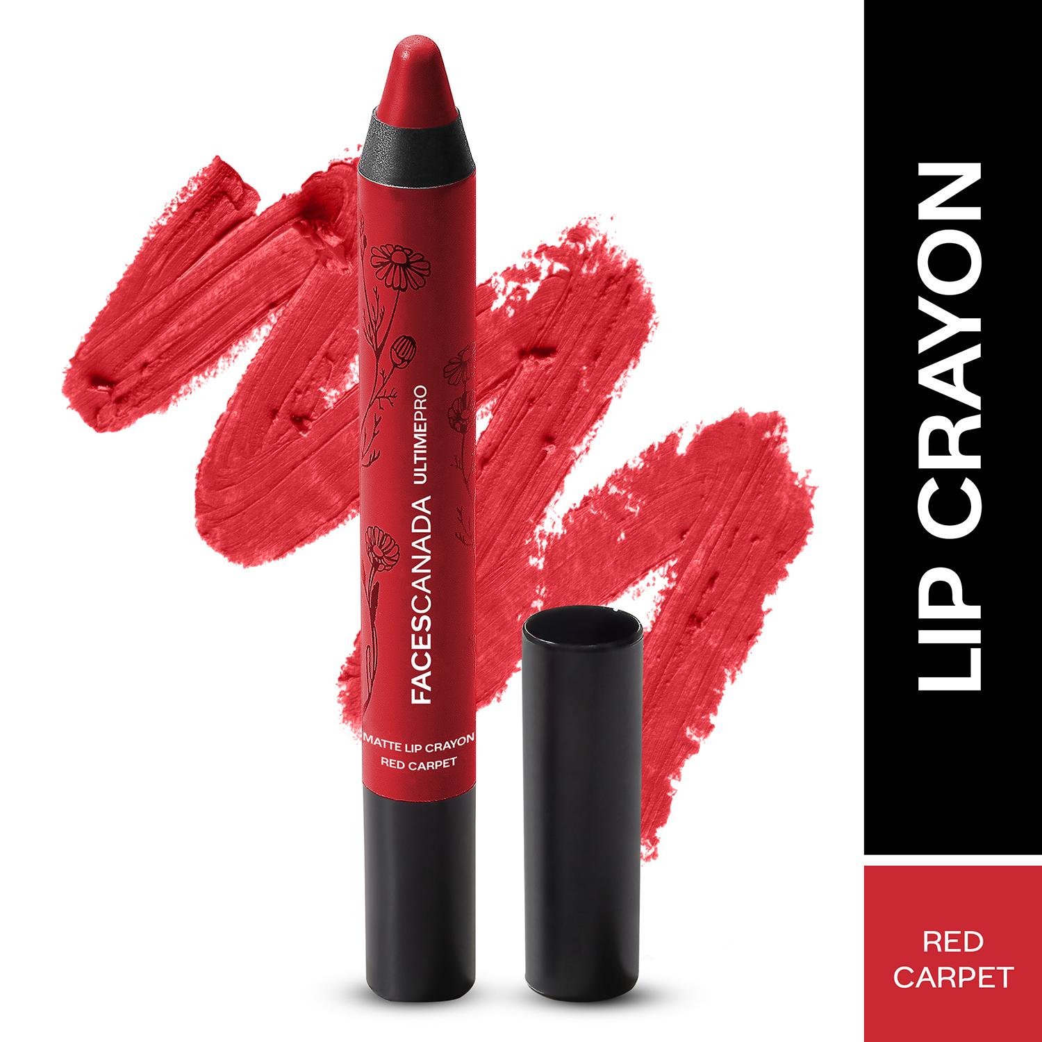 Faces Canada | Faces Canada Ultime Pro Matte Lip Crayon, 8HR Stay, Creamy Matte,Intense Color -Red Carpet (2.8 g)