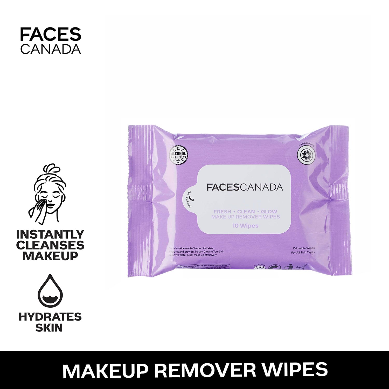 Faces Canada | Faces Canada Fresh Clean Glow Makeup Remover Wipes - 10 Wipes, Hydrates Skin