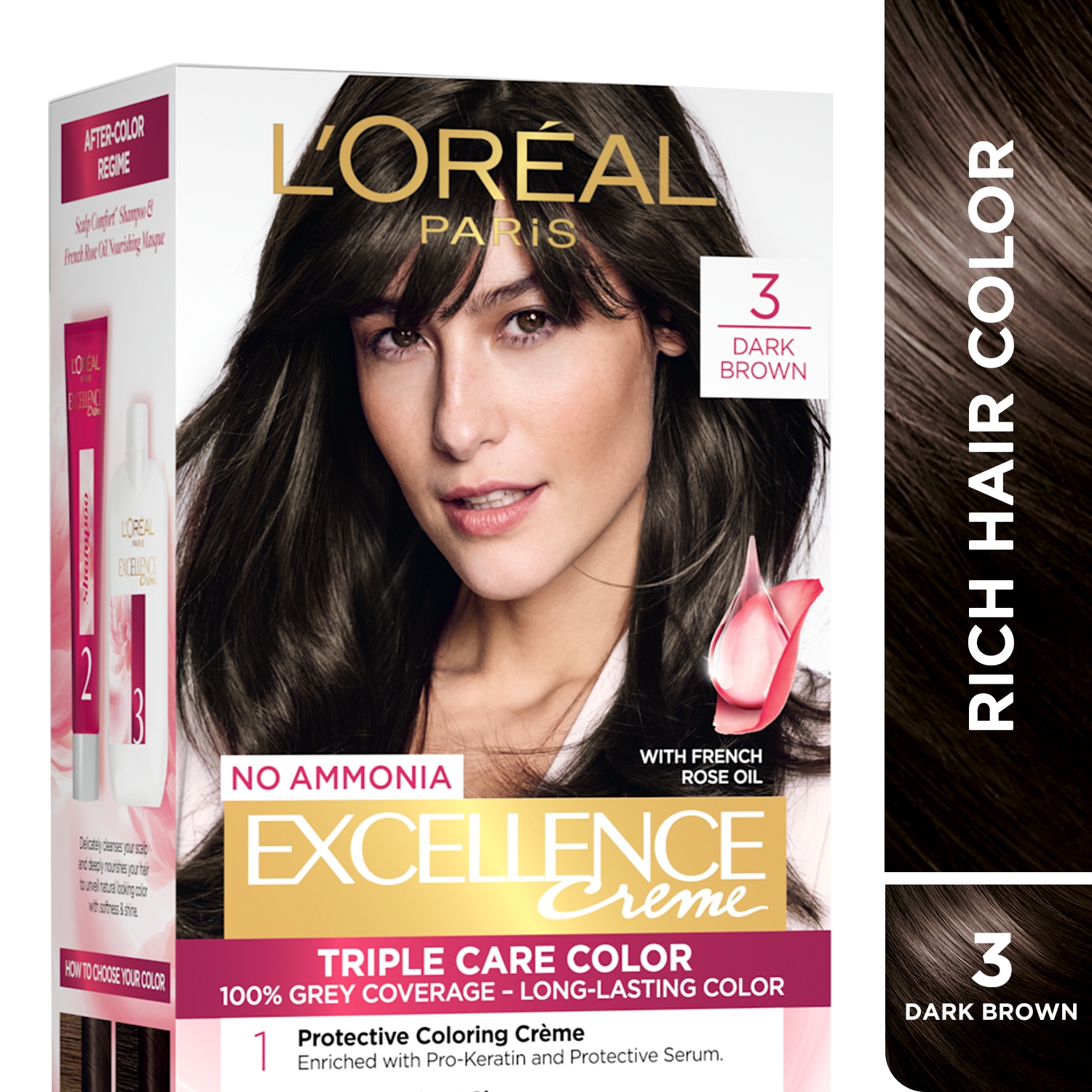 L'Oreal Paris | L'Oreal Paris Excellence Creme Hair Color, 3 Dark Brown/Natural Darkest Brown, 72ml+100g