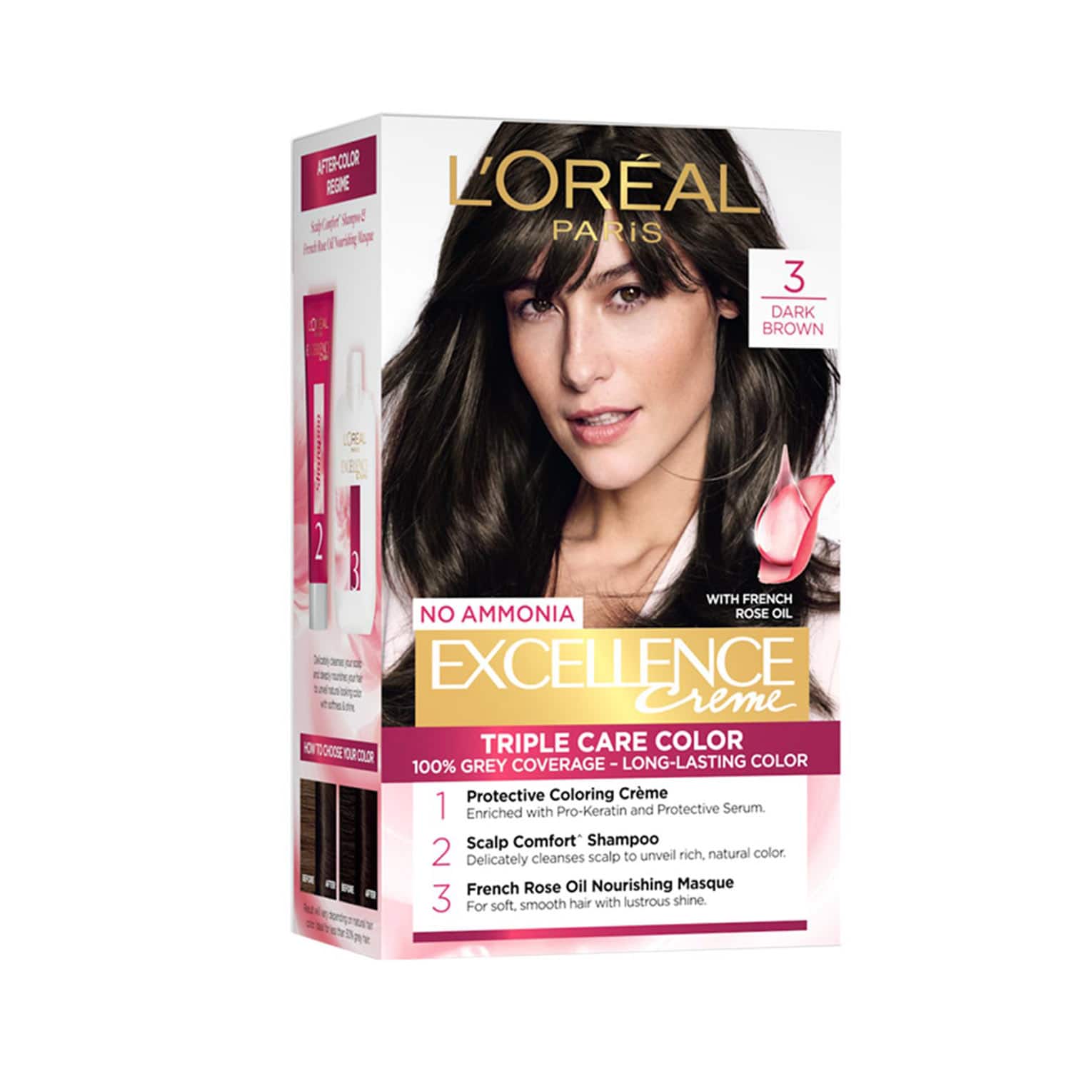 L'Oreal Paris | L'Oreal Paris Excellence Creme Hair Color, 3 Dark Brown/Natural Darkest Brown, 72ml+100g