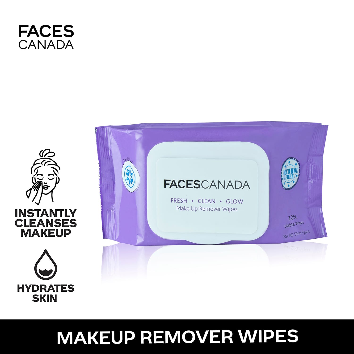 Faces Canada | Faces Canada Fresh Clean Glow Makeup Remover Wipes - 30 Wipes, Hydrates Skin, No Alcohol