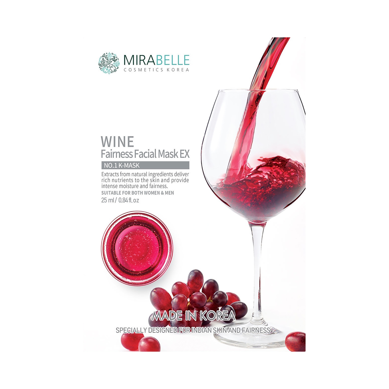 Mirabelle Cosmetics Korea | Mirabelle Cosmetics Korea Wine Fairness Facial Sheet Mask Ex (25ml)
