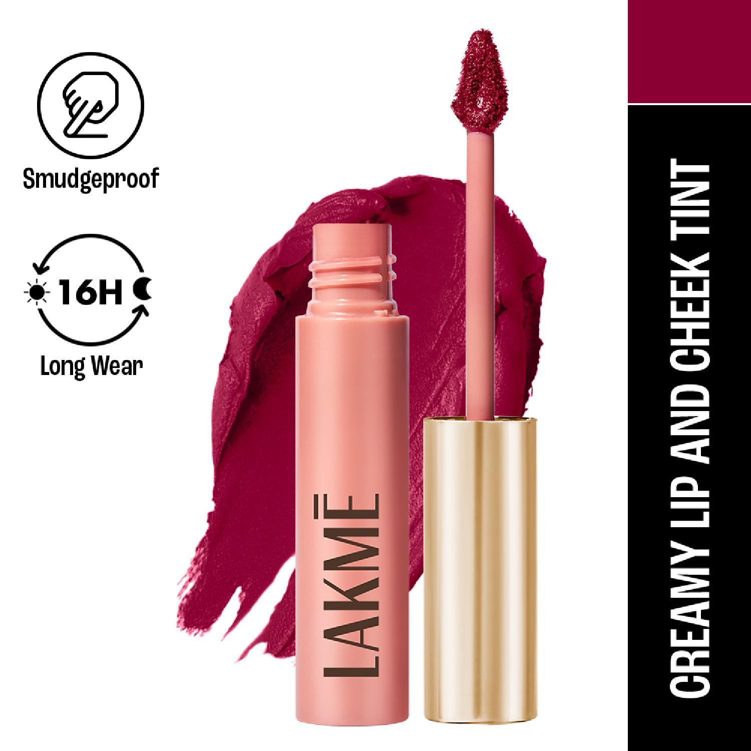 Lakme | Lakme Double Duty Lip & Cheek Mousse Matte Lipstick & Soft Blush, Rosy Plum (9 g)
