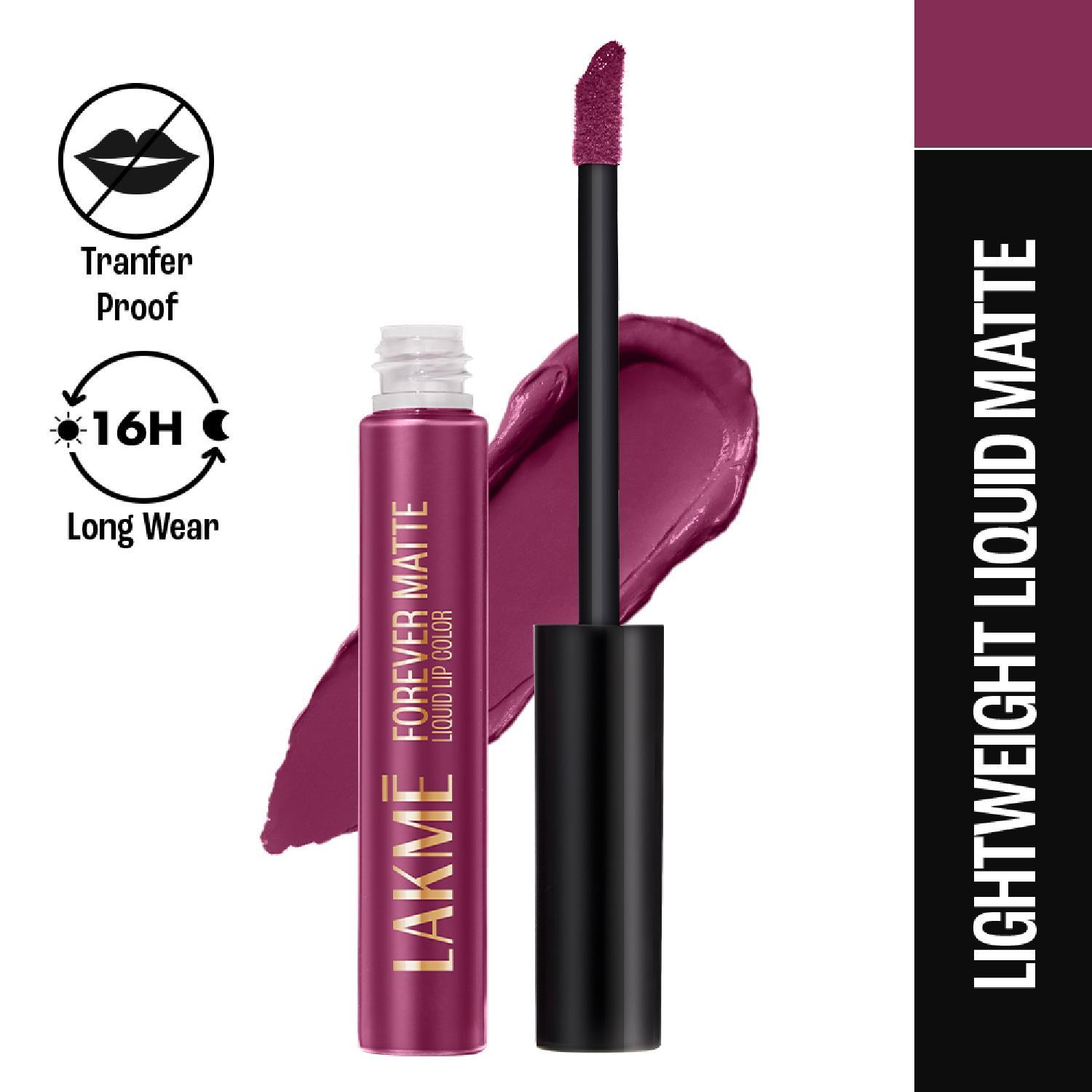 Lakme | Lakme Forever Matte Liquid Lip, 16hr Lipstick, Purple Pout, (5.6 ml)