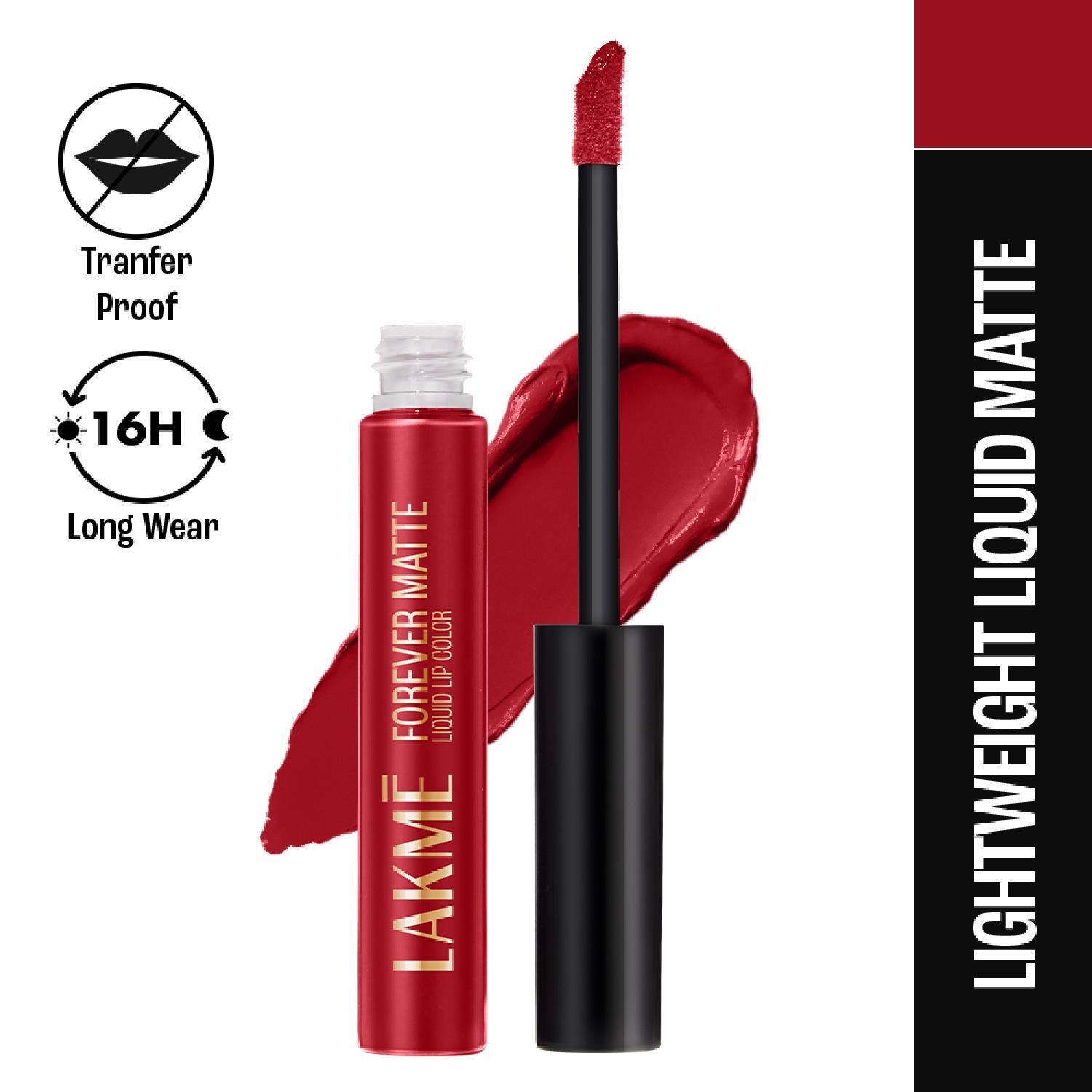 Lakme | Lakme Forever Matte Liquid Lip, 16hr Lipstick, Red Revival, (5.6 ml)