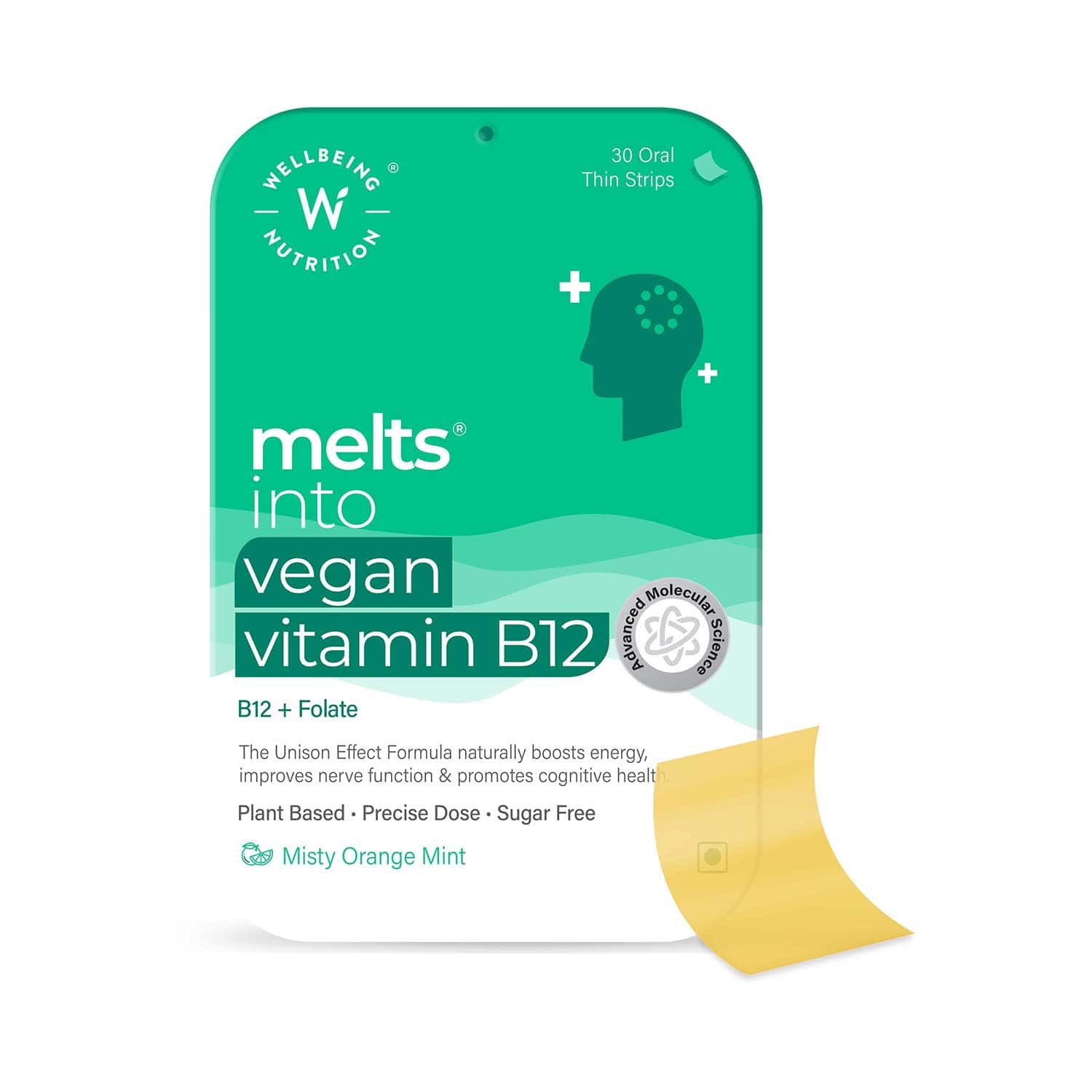 Wellbeing Nutrition | Wellbeing Nutrition Melts Vegan Vitamin B12 Folate, Brahmi, For Brain, Heart & Nervous System Support (30 Strips)