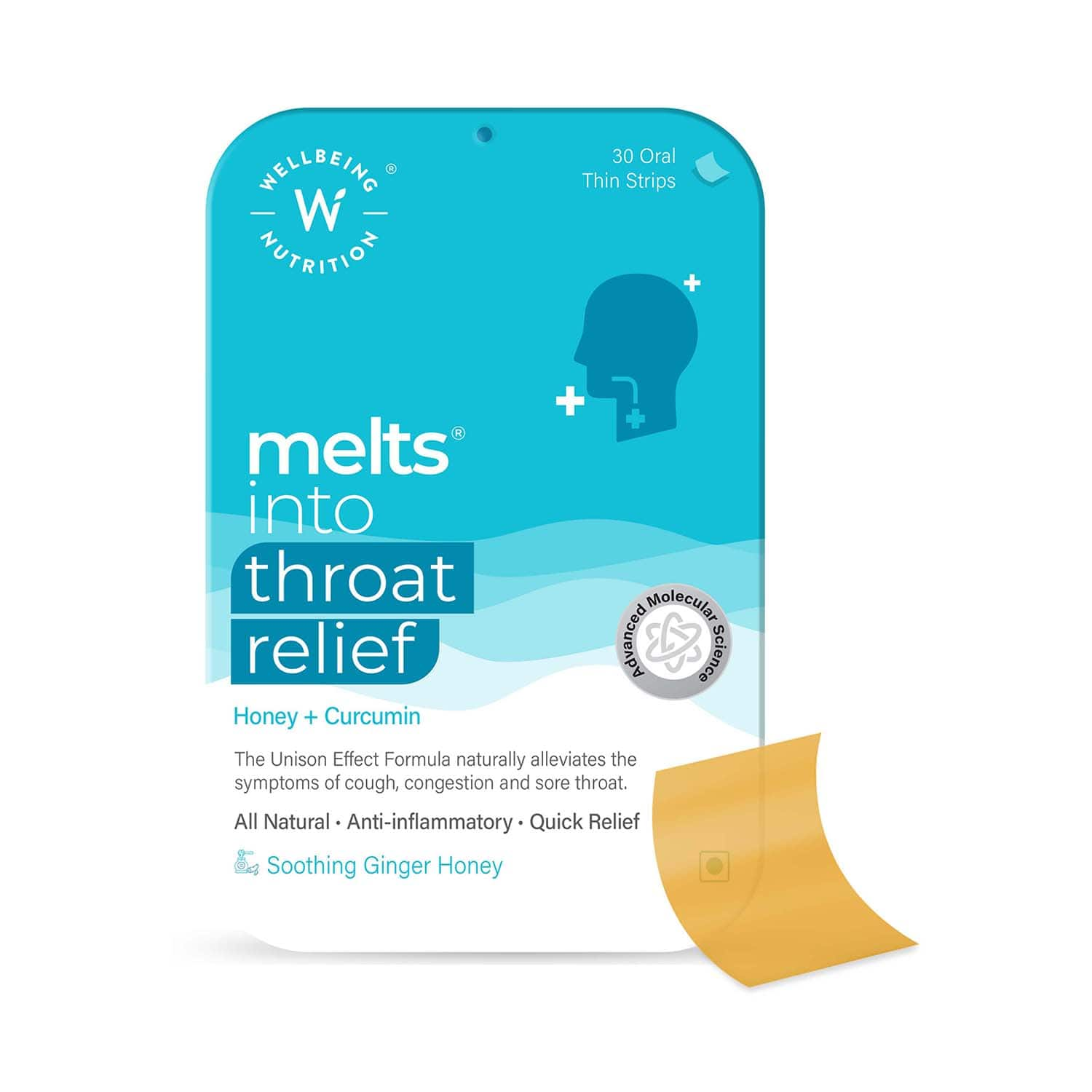 Wellbeing Nutrition | Wellbeing Nutrition Melts Instant Throat Relief with 100% Natural Tulsi Manuka Honey Clove Licorice Curcumin Ginger Mint (30 Strips)