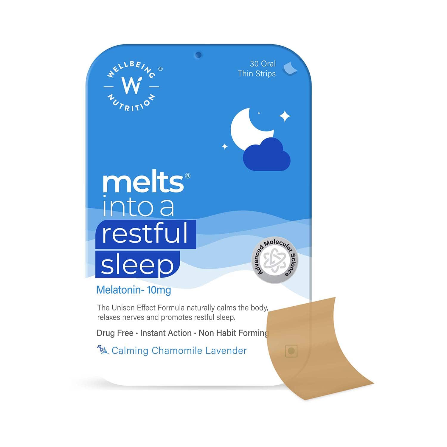 Wellbeing Nutrition | Wellbeing Nutrition Melts Restful Sleep- Drug-free, 10mg Plant-Based Melatonin for Insomnia Relief (30 Strips)