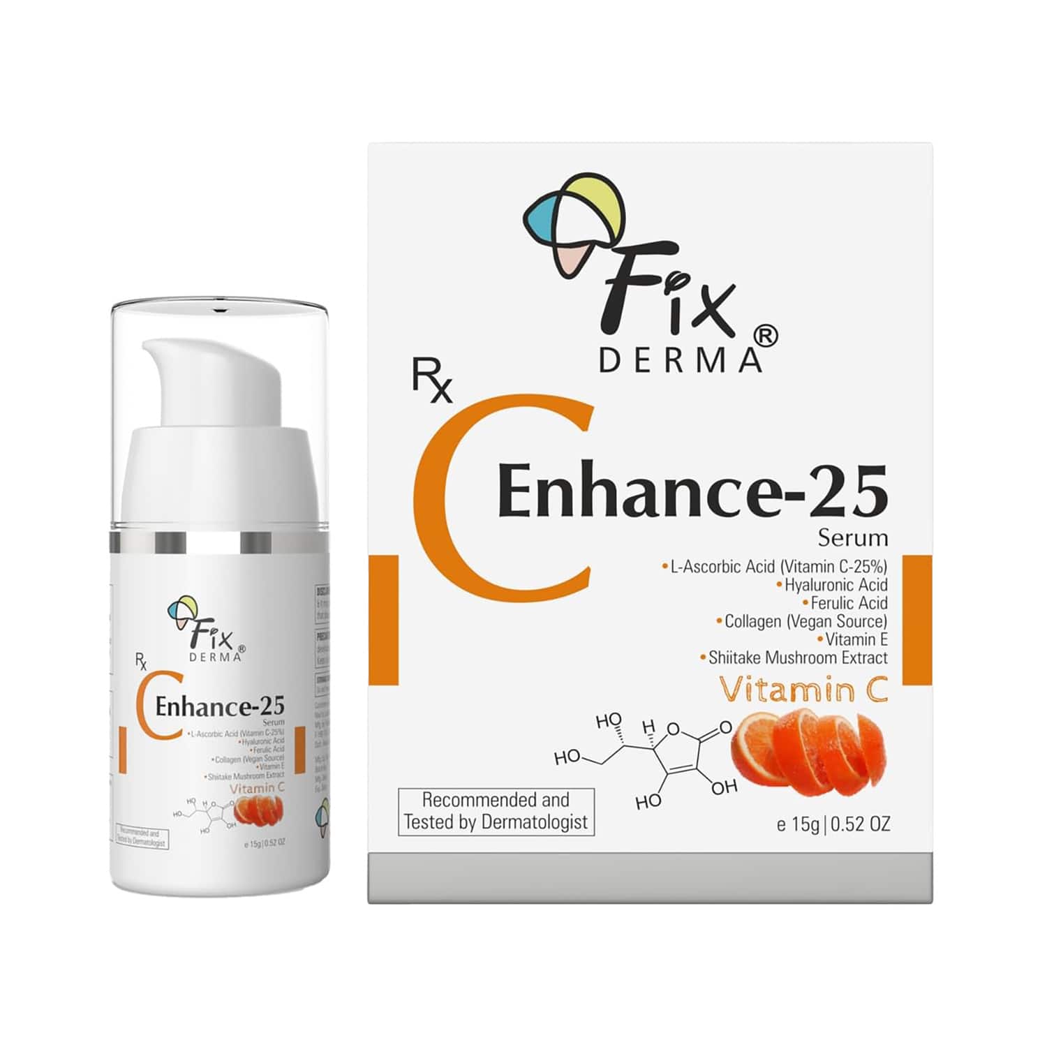 Fixderma | Fixderma C-Enhance-25 Serum for Glowing Skin 25% Vitamin C Reduces Fine Lines Skin Brightening (15 ml)