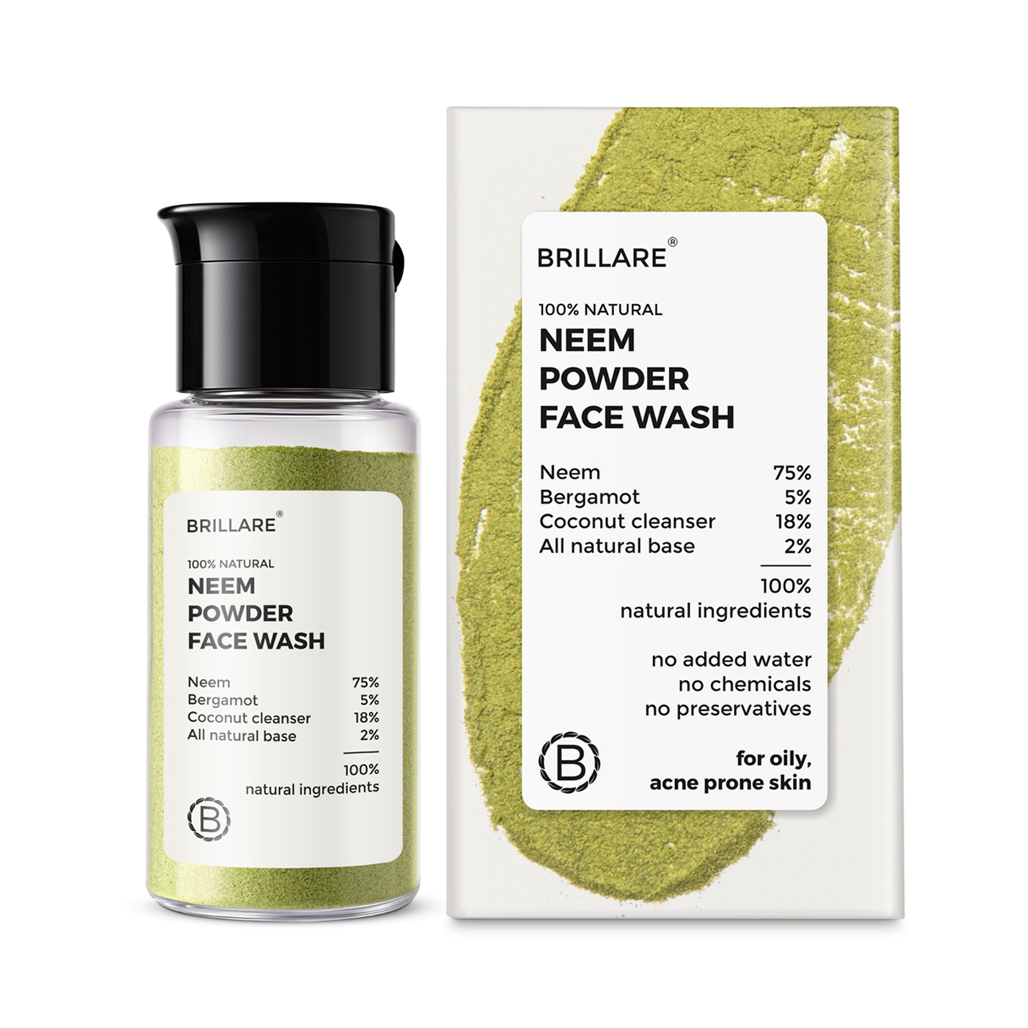 Brillare | Brillare Neem Powder Face Wash For Clear, Purified, Acne Prone Skin (15g)