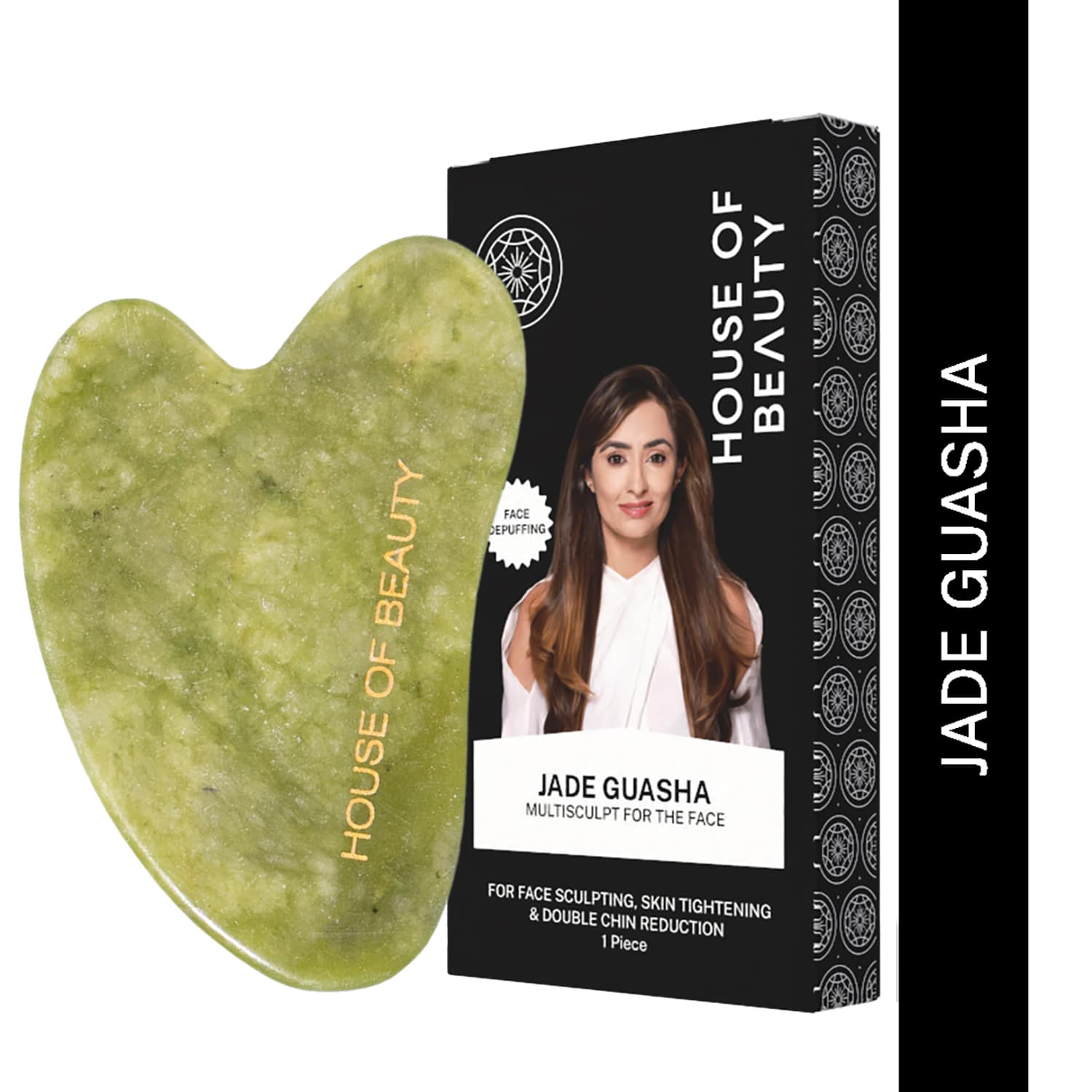 House of Beauty | House of Beauty Jade Guasha Facetool For Double Chin, Sculpting Jawline & Contouring Face (1 Pc)