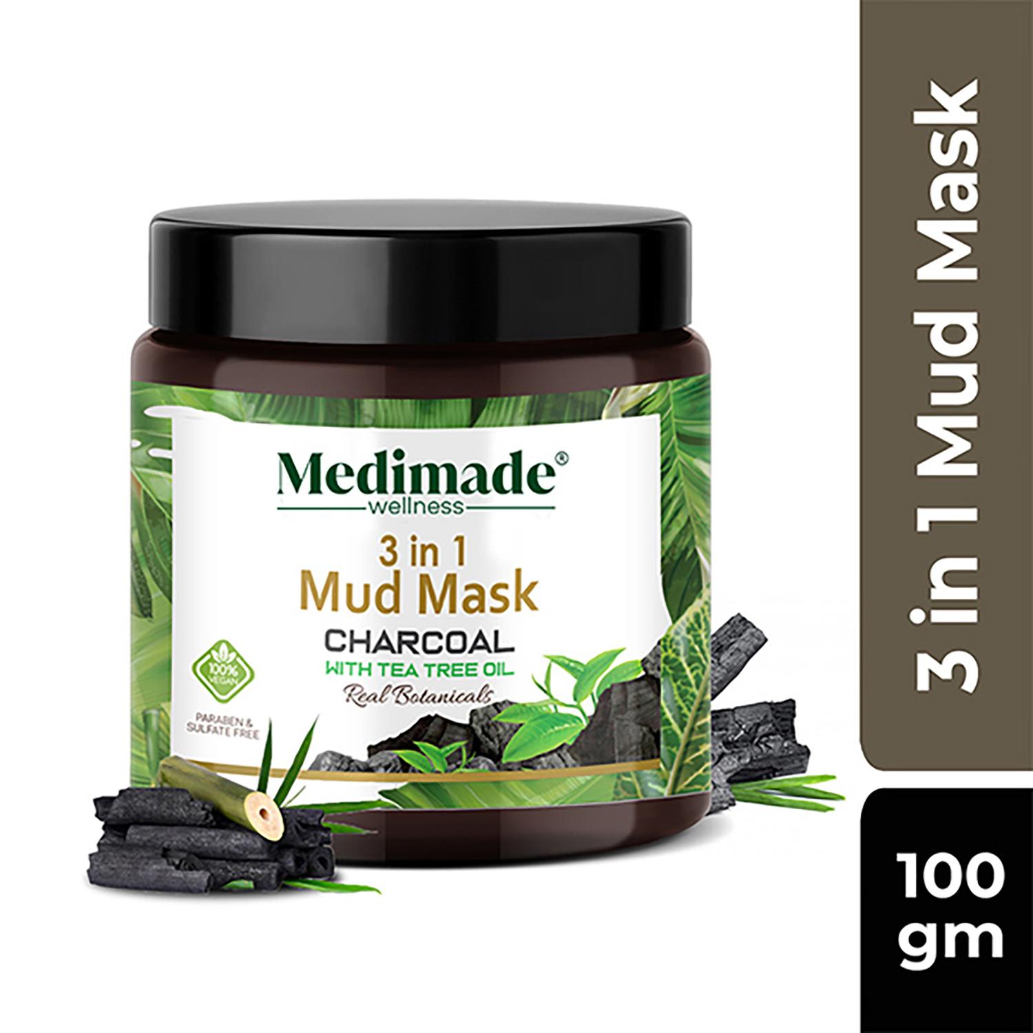 Medimade Charcoal With Tea Tree Oil 3 In 1 Mud Mask (100g)