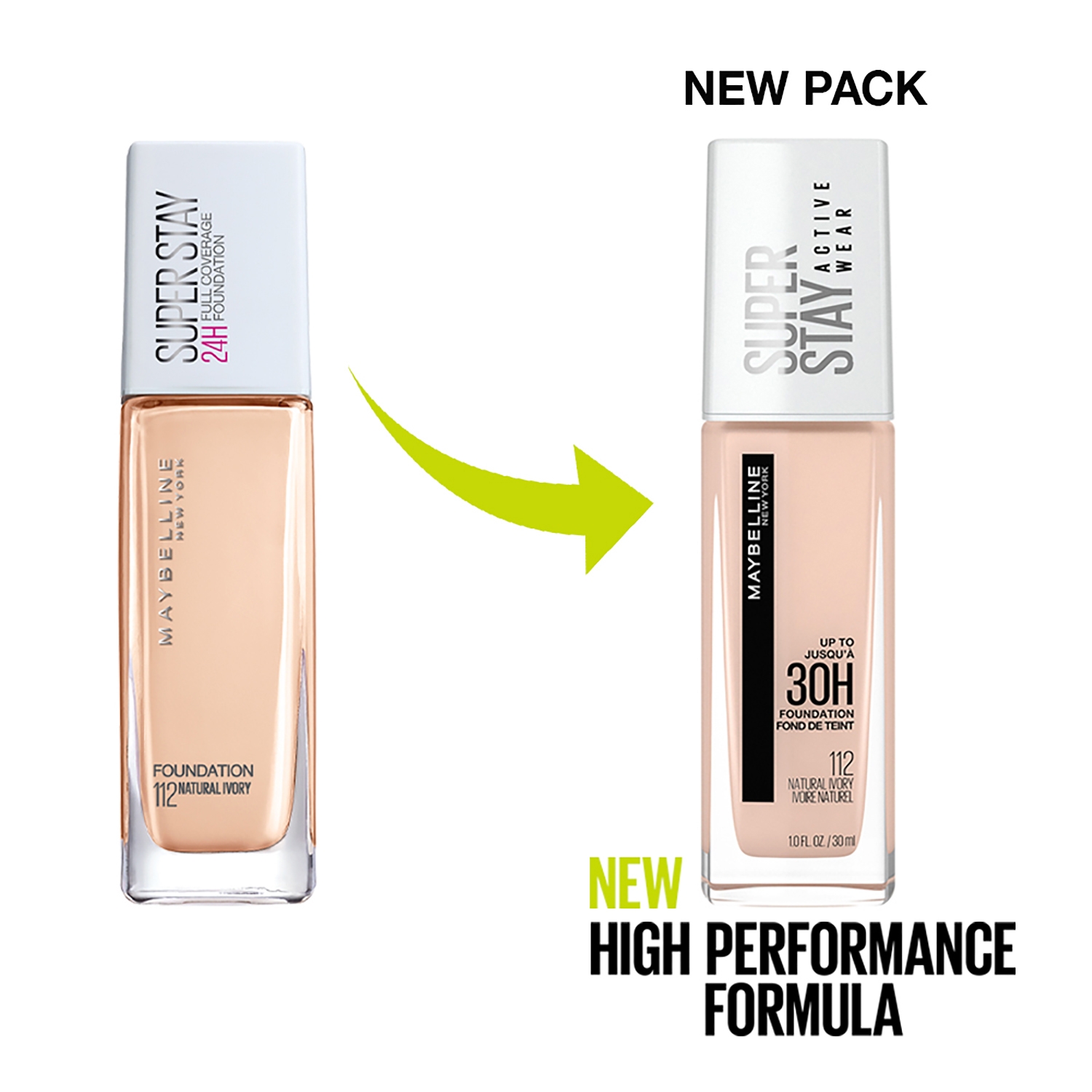 Maybelline New York Ivory Coverage 112 Super Full (30ml) - 24H Natural Foundation Liquid Stay
