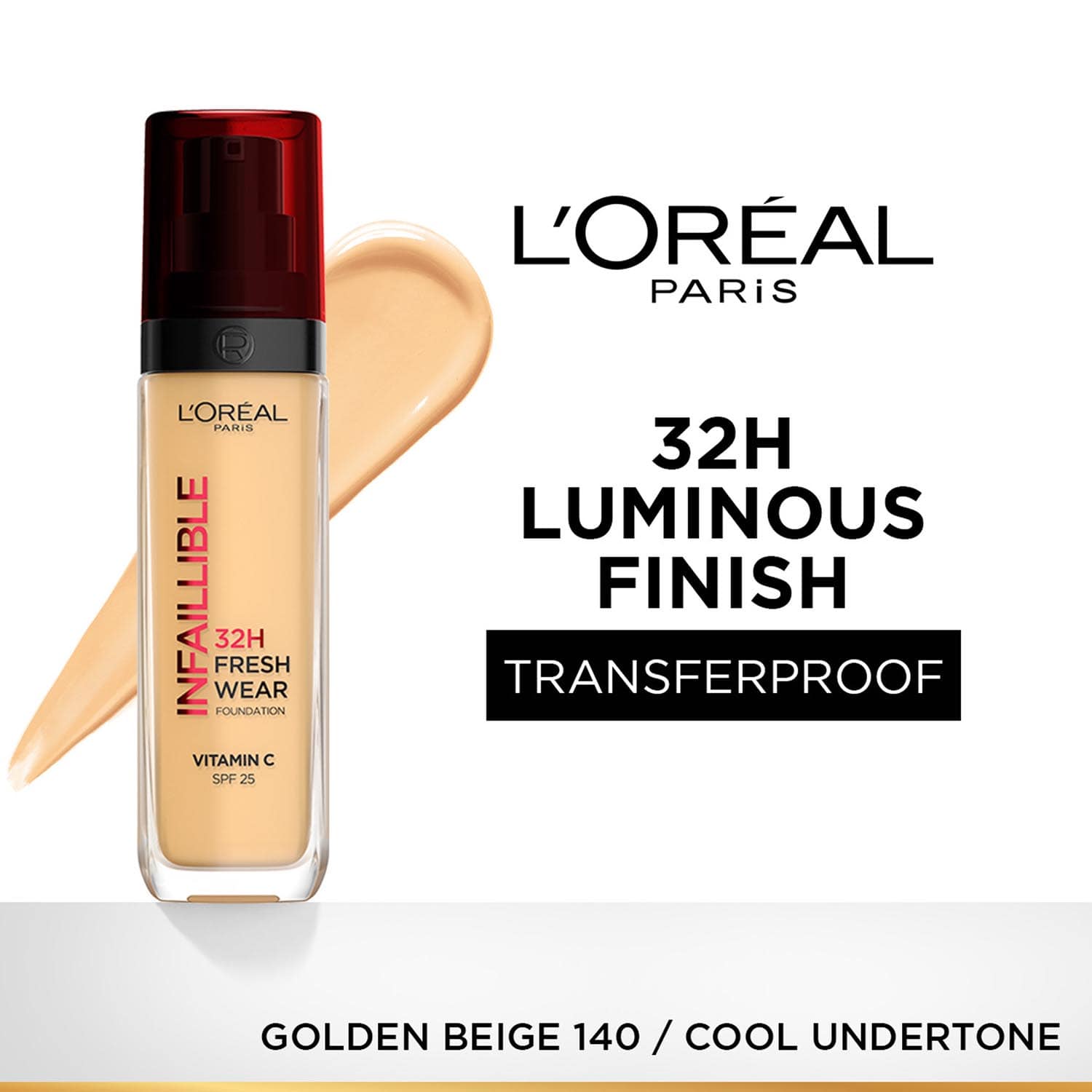 L'Oreal Paris | L'Oreal Paris Infallible 32H Fresh Wear Foundation - Golden Beige 140/Cool Undertone (30 ml)