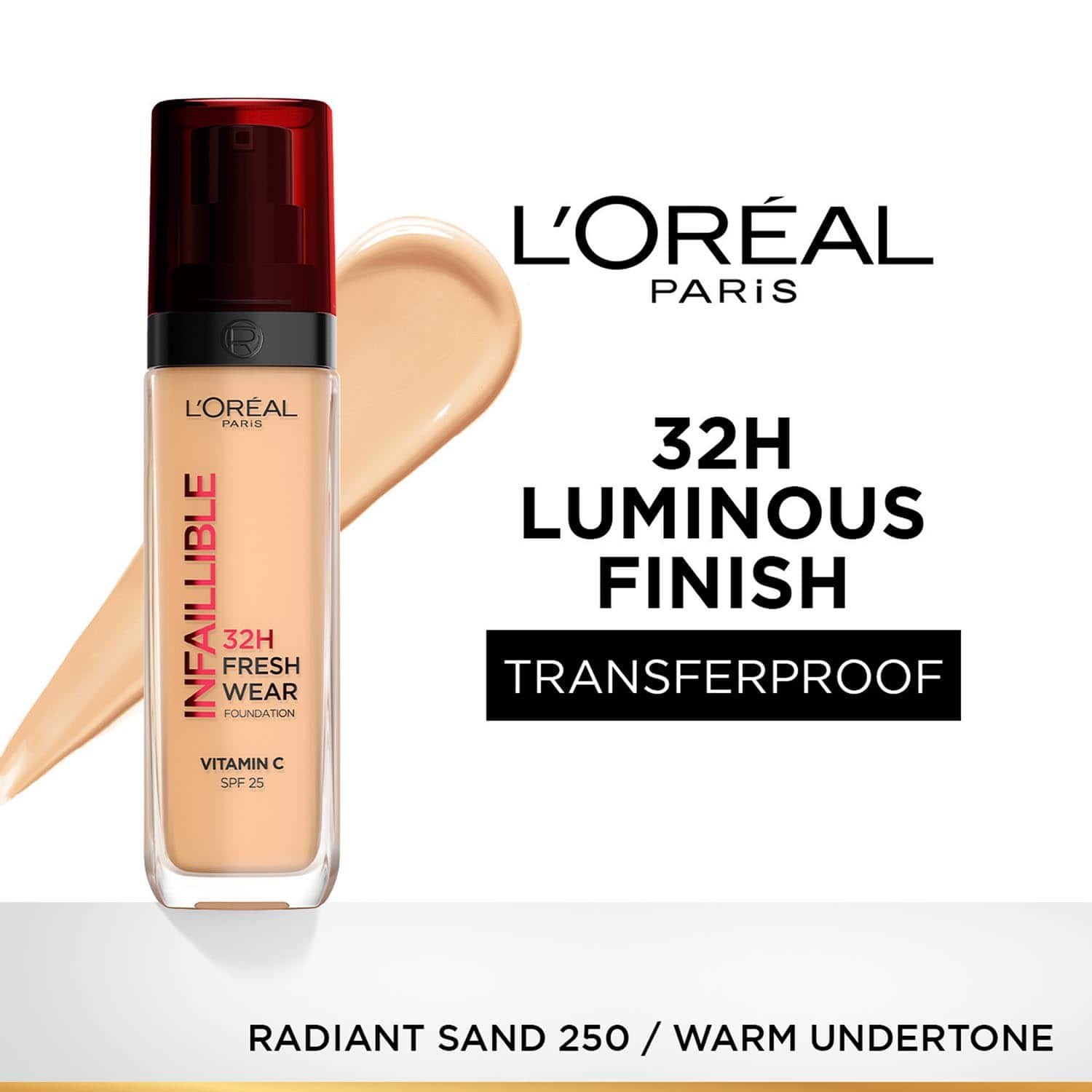 L'Oreal Paris | L'Oreal Paris Infallible 32H Fresh Wear Foundation - Radiant Sand 250/Warm Undertone (30 ml)