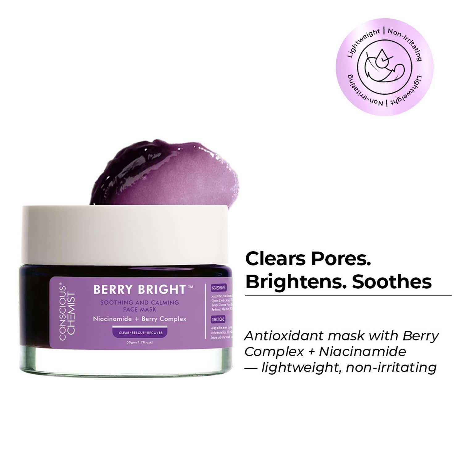 Conscious Chemist | Conscious Chemist Berry Bright Soothing and Calming Gel Mask with Niacinamide & Berry Complex (50ml)