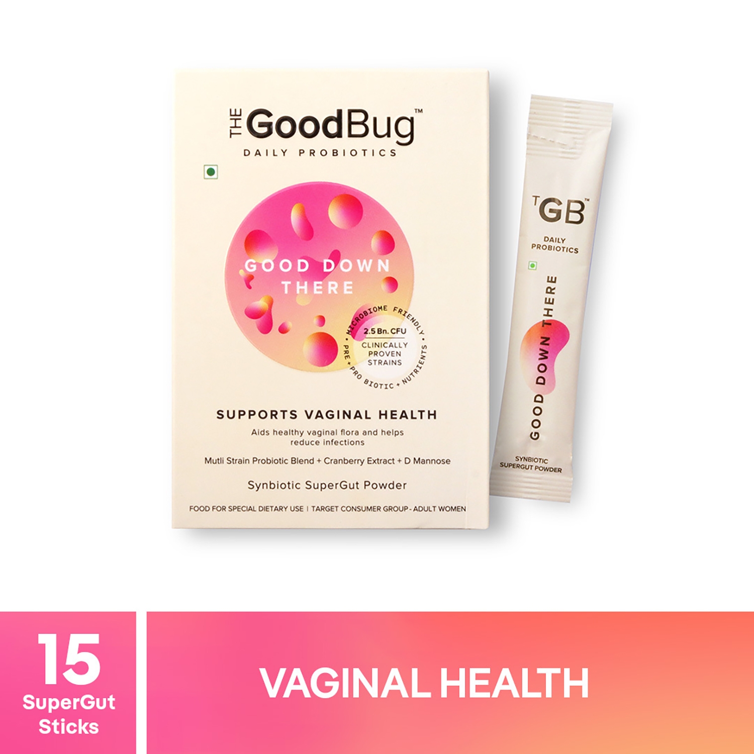 The Good Bug | The Good Bug Good Down There SuperGut Powder Sachet For Vaginal Health - (15 Pcs)