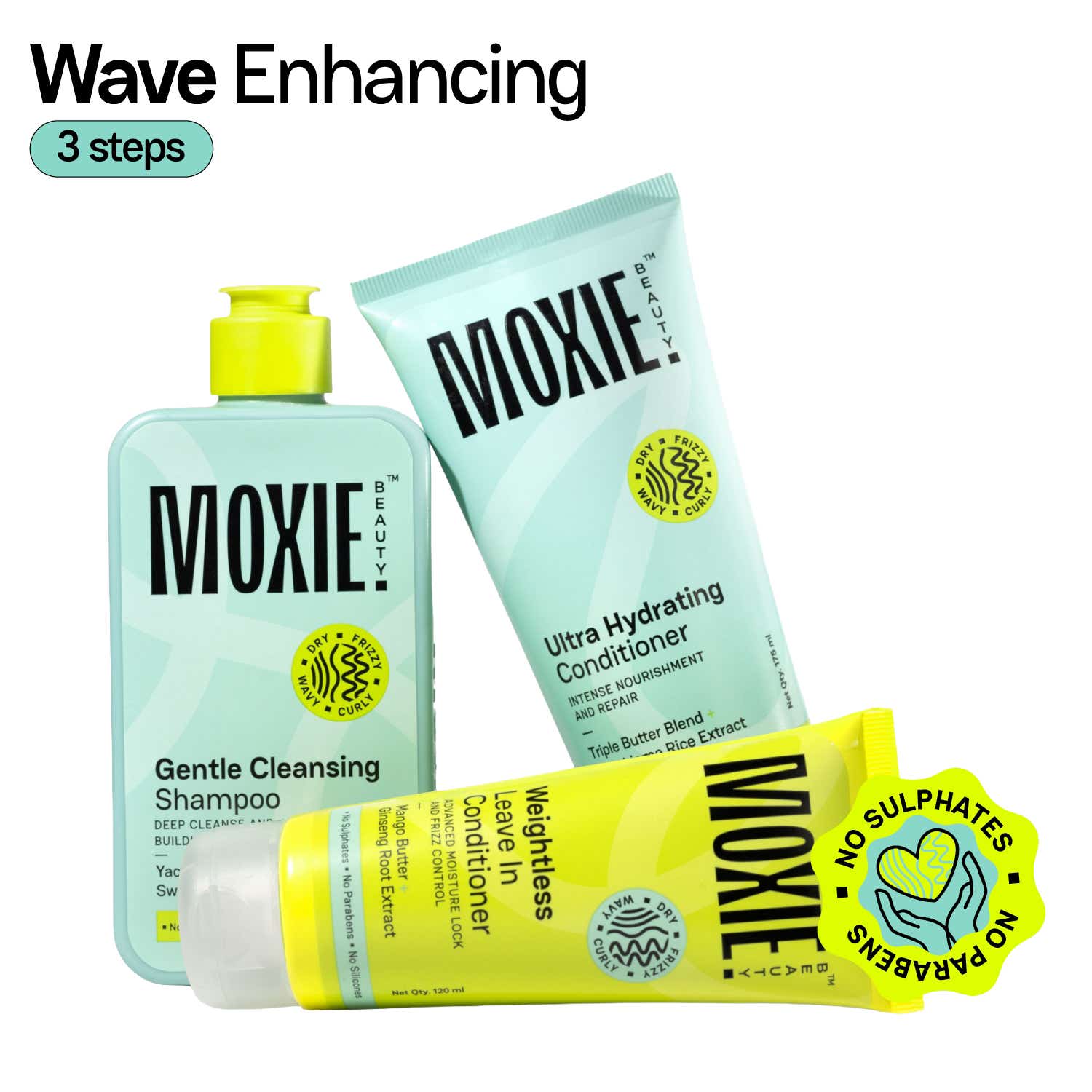 Moxie Beauty | Moxie Beauty Just-The-Essentials Wavy Hair Trio - Shampoo, Conditioner & Leave-in Conditioner