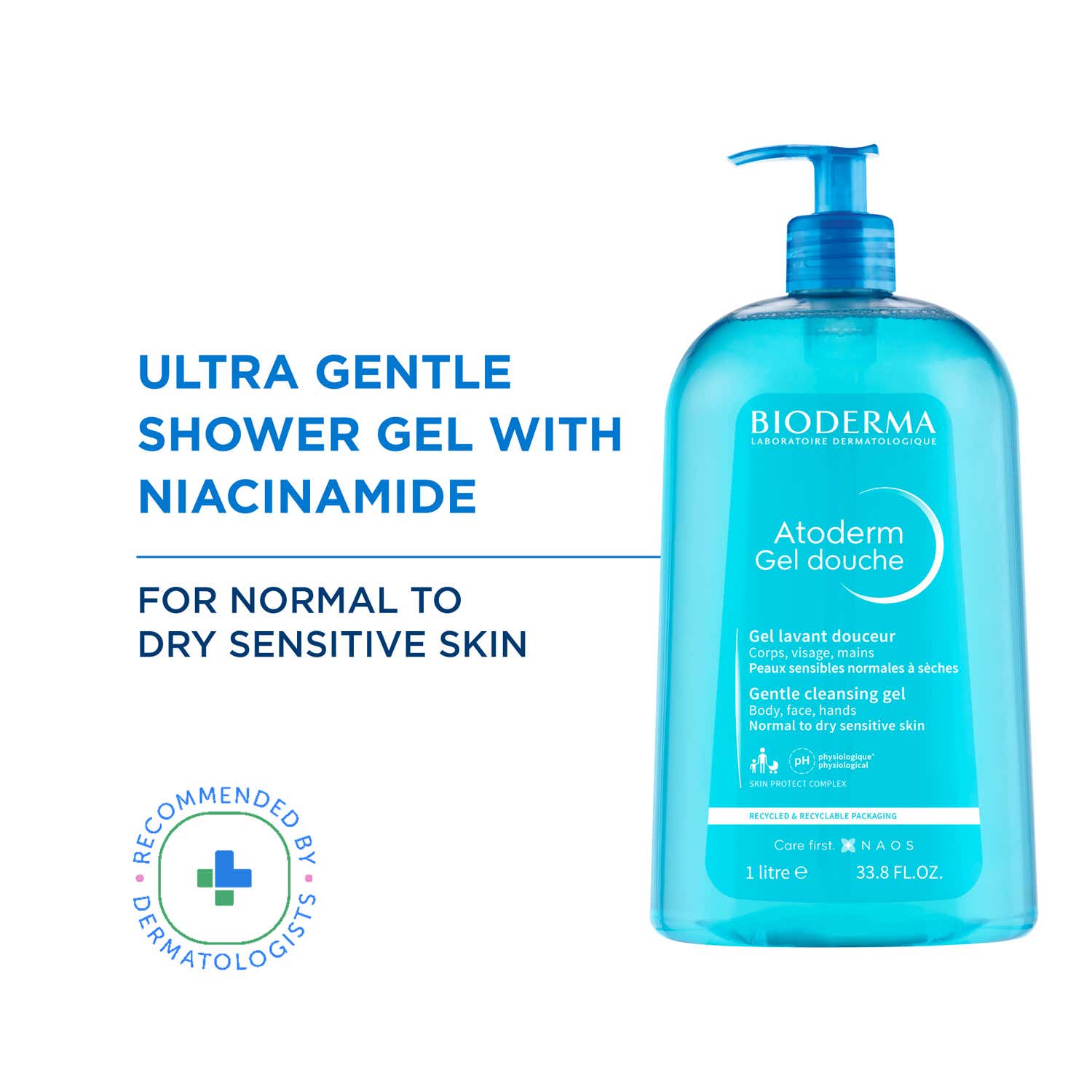 Bioderma | Bioderma Atoderm Gel Douche Ultra Gentle Soap Free Shower Gel with Niacinamide for 24H Hydration (1 L)