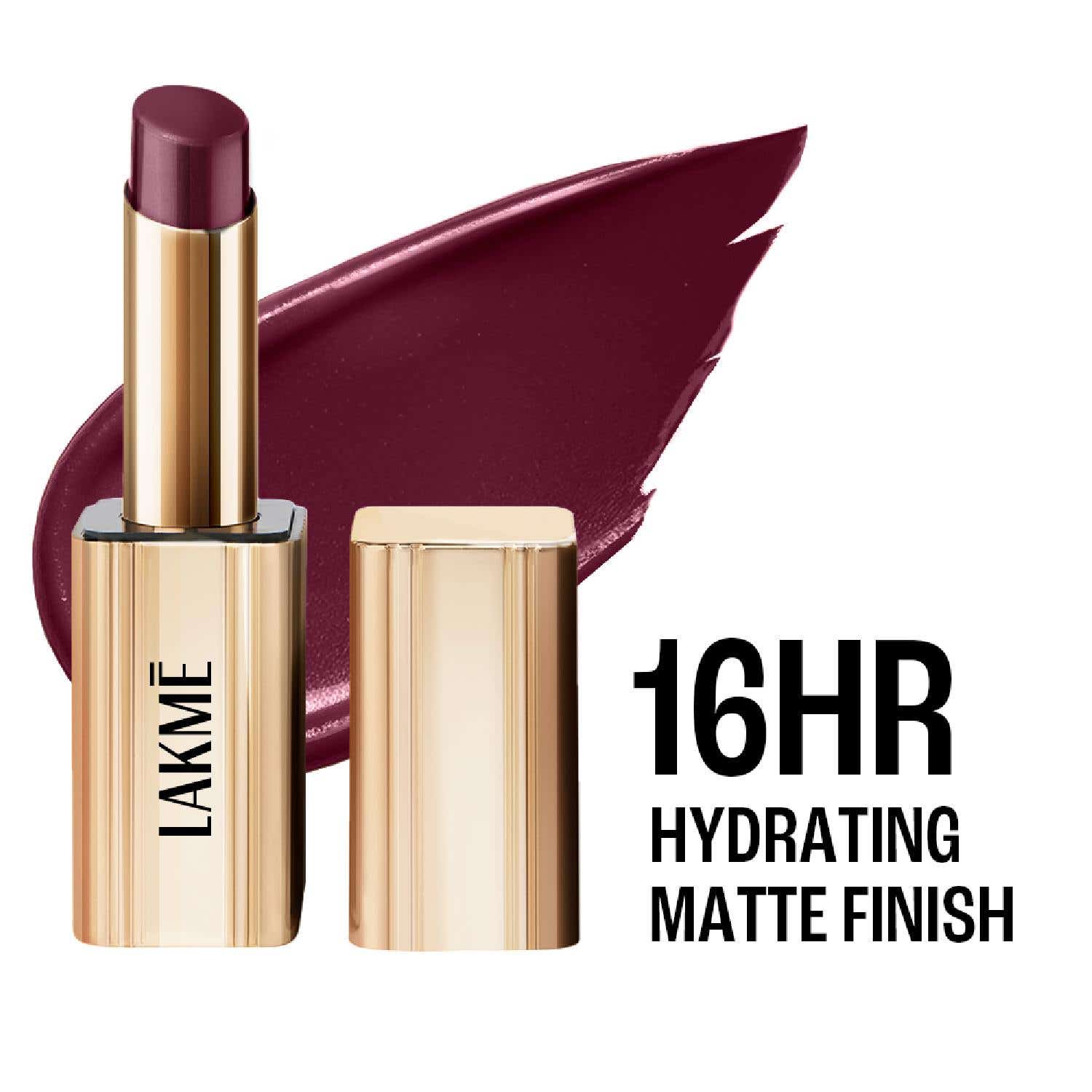 Lakme | Lakme Bejewel 3D Matte Slim Bullet Lipstick with Vitamin E for Hydrated Lips - Wine Whisper (3.4 g)