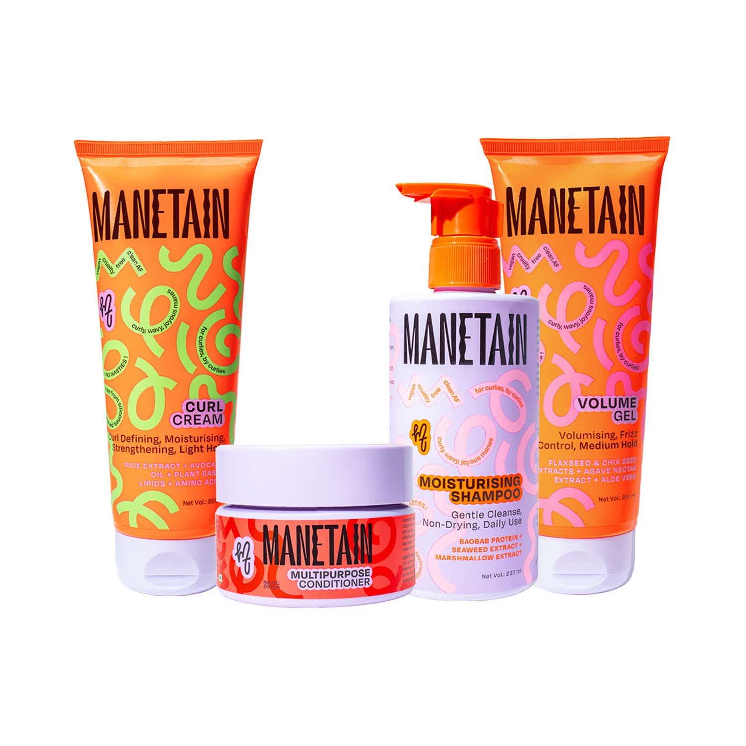 Manetain | Manetain Washday Bundle Shampoo, Volume Gel, Curl Cream & Conditioner (4 pcs)
