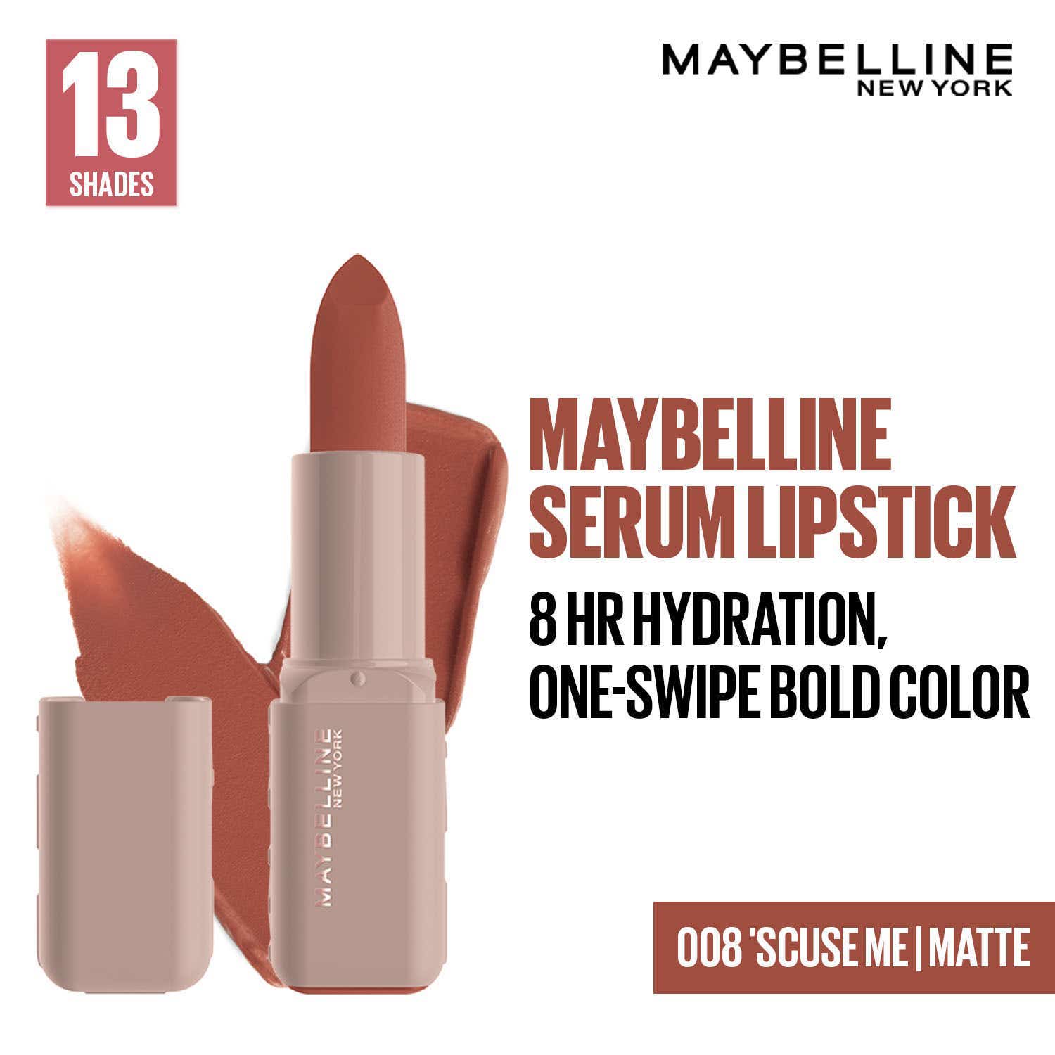 Maybelline New York | Maybelline New York Serum Lipstick (Matte) 8Hr Hydration + one-swipe bold color - 008 'Scuse Me (4.5g)