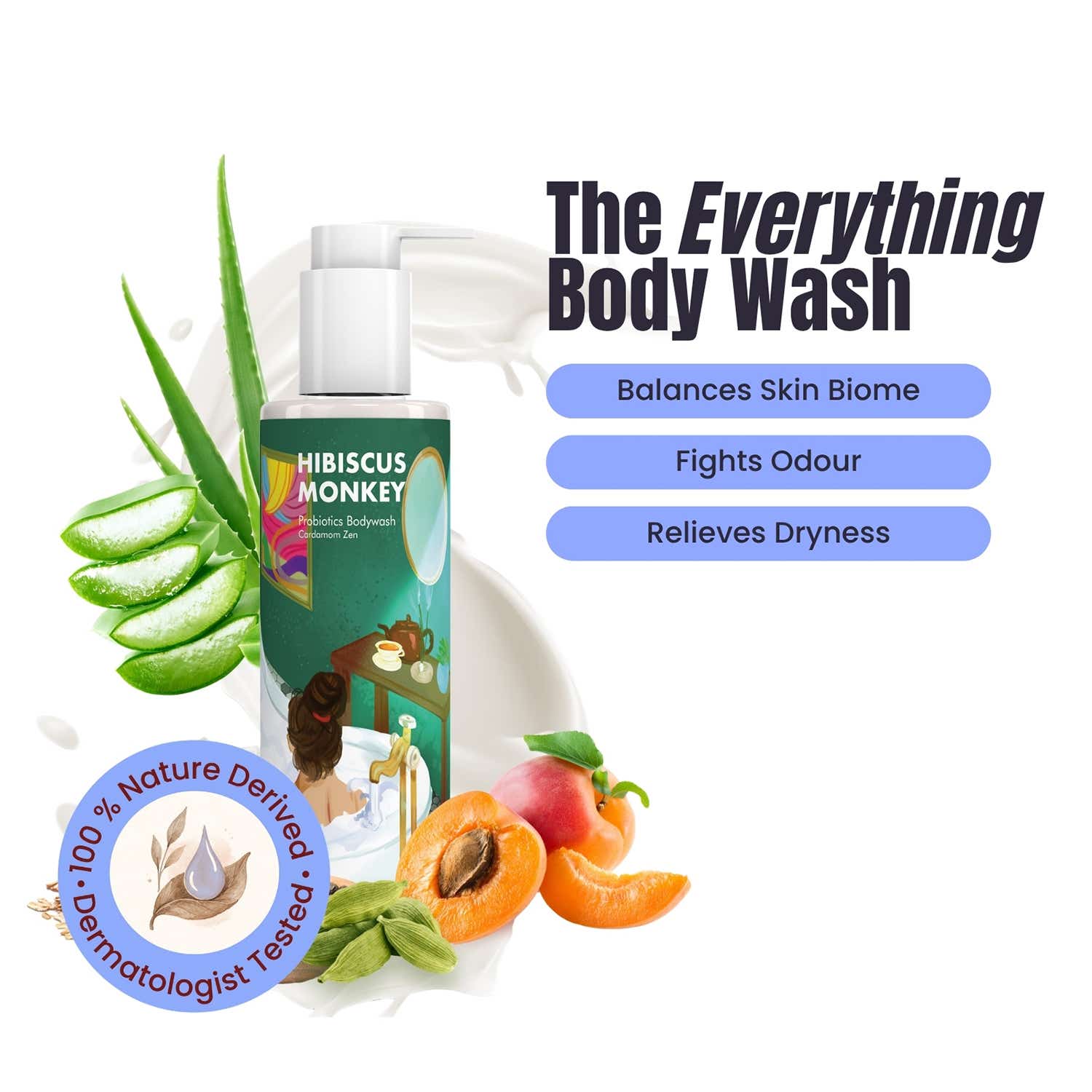 Hibiscus Monkey | Hibiscus Monkey Probiotic Body Wash for the Microbiome, pH-Balanced,Sensitive Skin Friendly (200 ml)