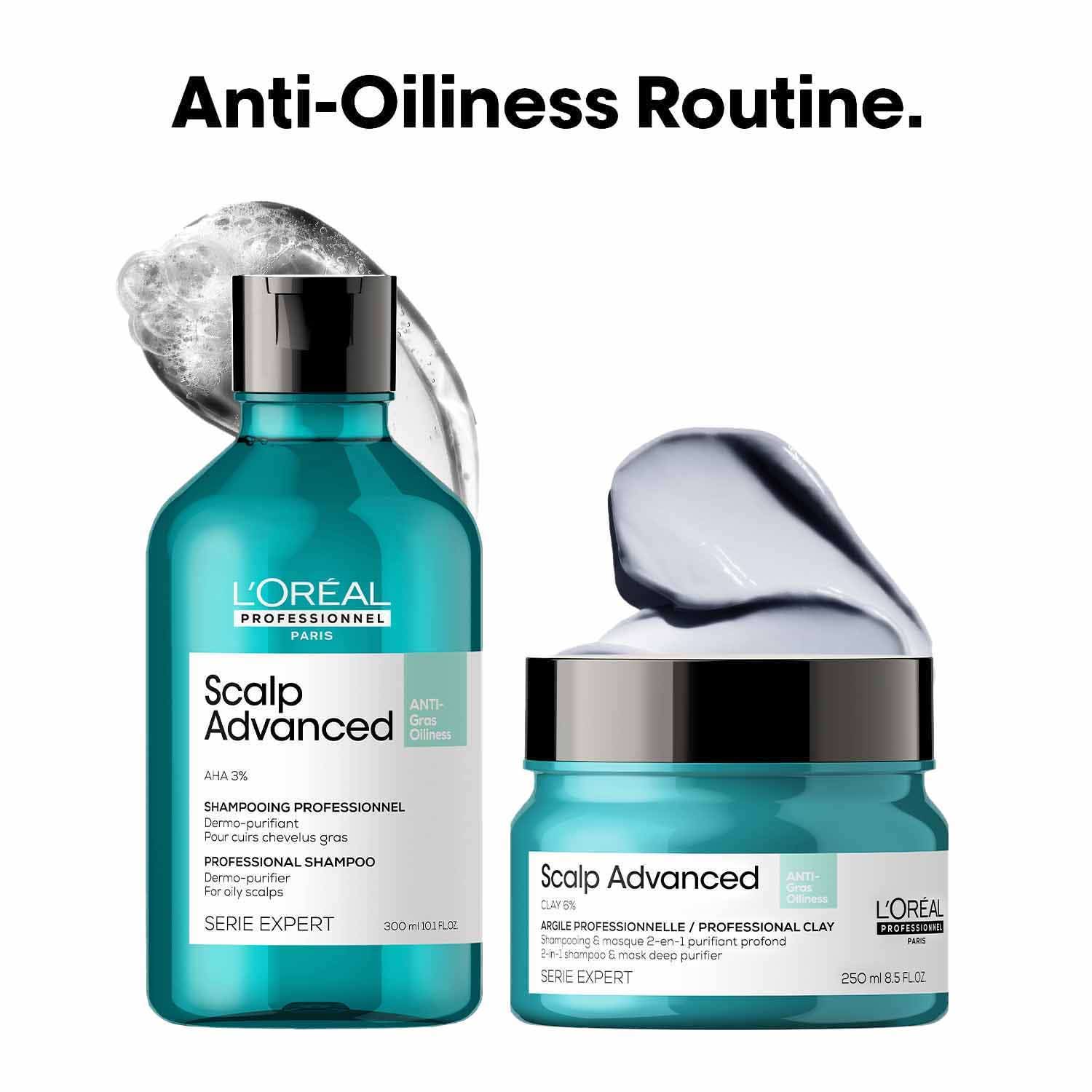 L'OREAL PROFESSIONNEL | L'OREAL PROFESSIONNEL Scalp Anti-Oiliness Shampoo (300 ml), 2-In-1 Deep Purifier Clay (250 g) Combo