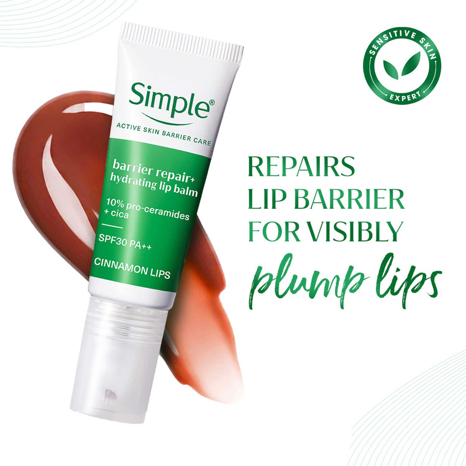 Simple | Simple Barrier Repair+ Tinted Lip Balm - Cinnamon SPF 30 for Sensitive Lips with Proceramides (10 g)