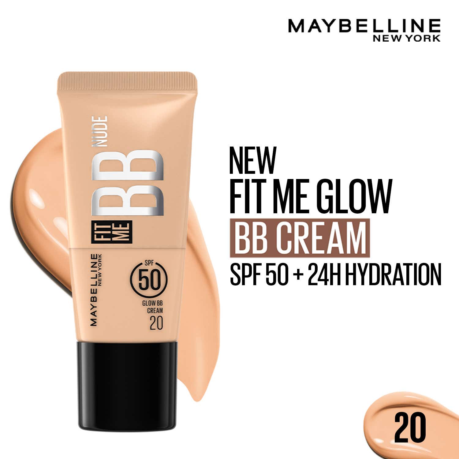 Maybelline New York | Maybelline New York Fit Me BB Nude Glow BB Cream SPF 50+ 24H Hydration - 20 (25 ml)