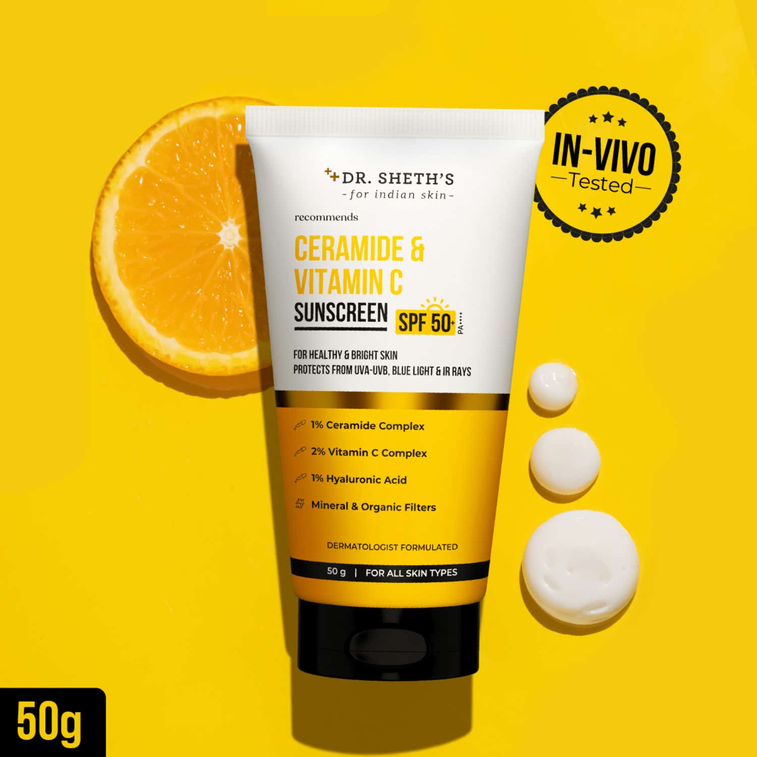 Dr. Sheth's Ceramide & Vitamin C Sunscreen SPF 50+ PA++++ (50g) - Image 2