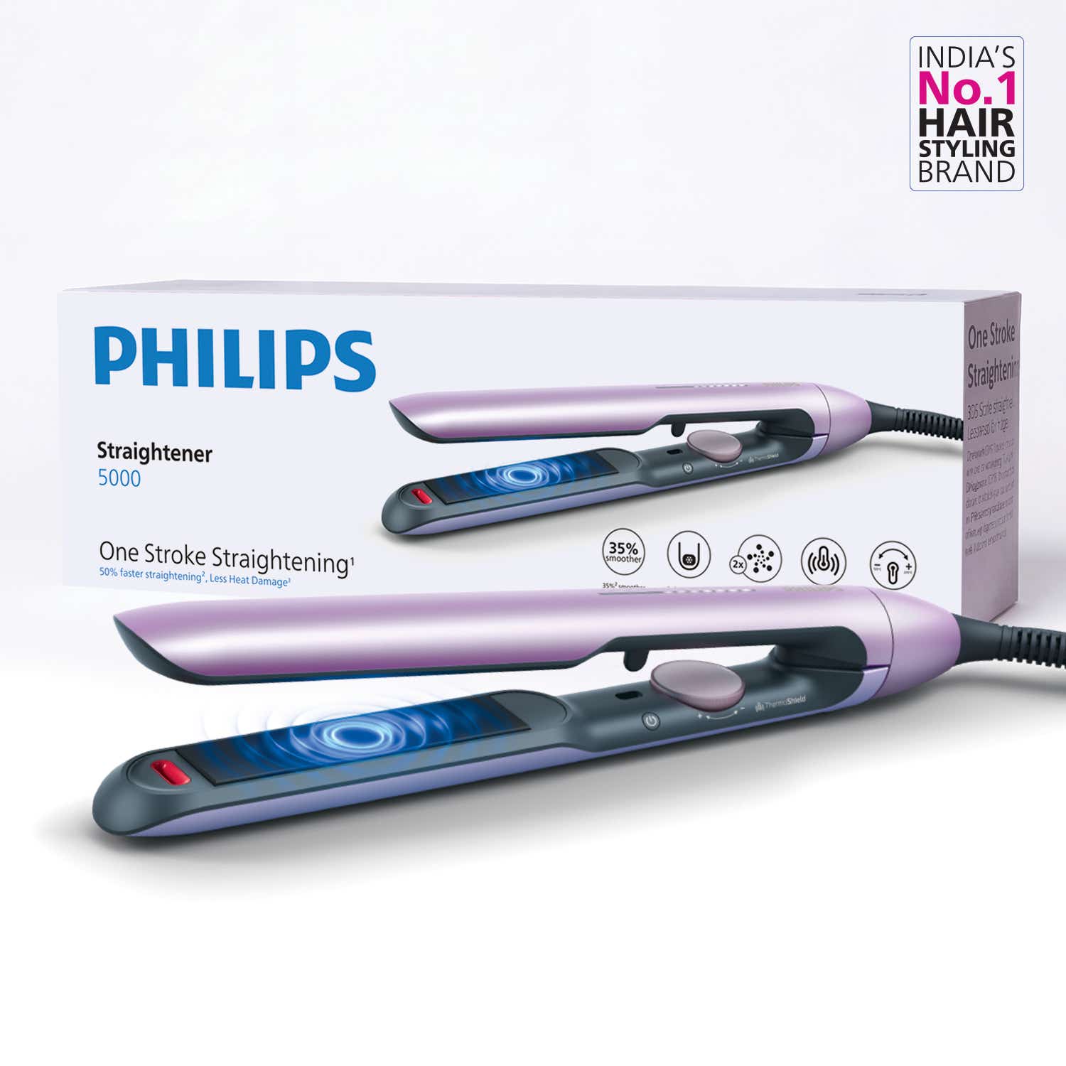 Philips | Philips One Stroke Hair Straightener 50% Faster 3 Days Salon-Like Hair Designed for Indian Hair