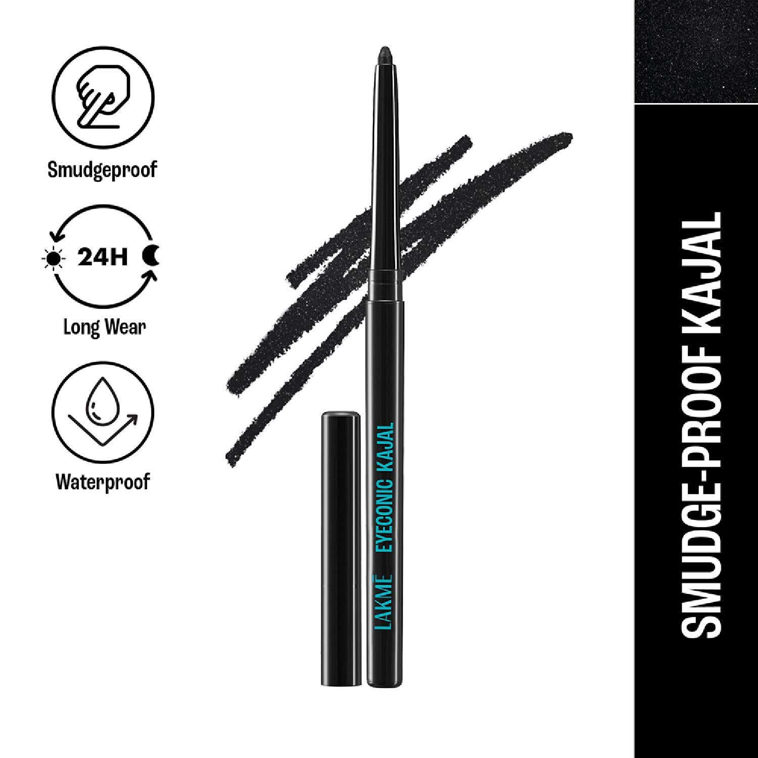 Lakme | Lakme 9 to 5 Eyeconic Kajal Waterproof Smudgeproof Lasts 24 Hrs - Sparkling Black (0.35 g)