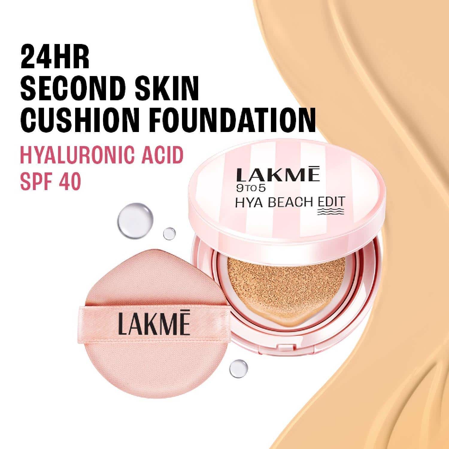 Lakme | Lakme 9to5 Hya Beach Edit Cushion Foundation SPF40 Full Matte Coverage W120 - Warm Creme (12 g)