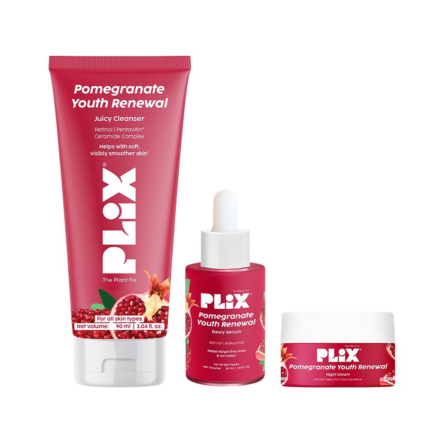 Plix | Plix Pomegranate Youth Renewal Night Care Combo with Juicy Cleanser (3 pcs)