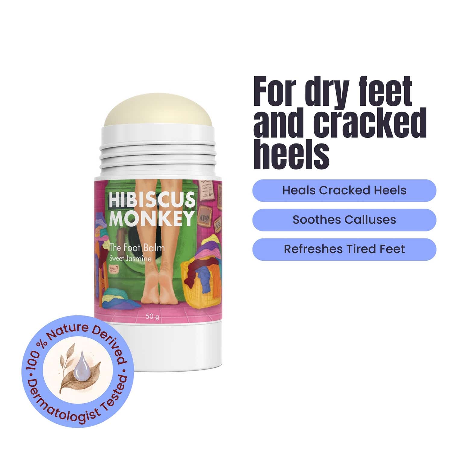 Hibiscus Monkey | Hibiscus Monkey Foot Balm for Cracked Heels & Dry Feet, No Urea (50 g)