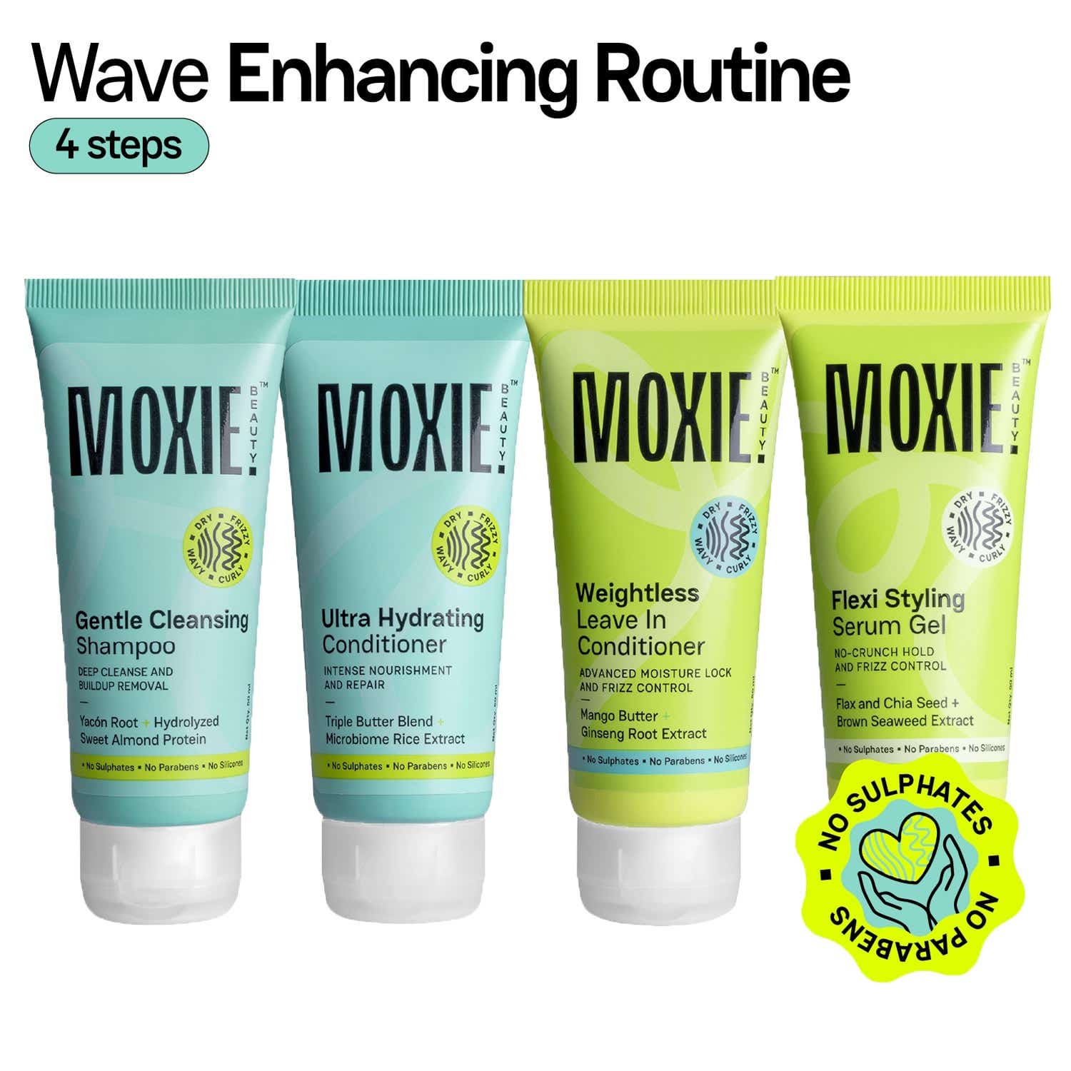 Moxie Beauty | Moxie Beauty Wavy Travel Routine - Shampoo, Conditioner, Leave-in Conditioner & Styling Serum Gel