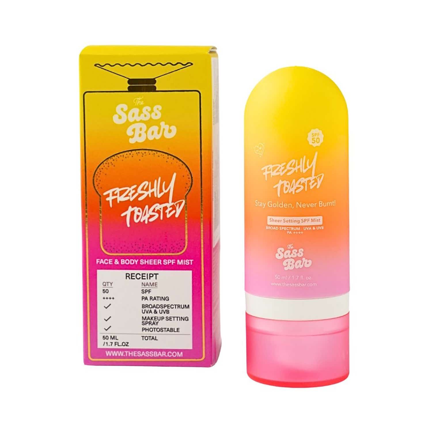 The Sass Bar | The Sass Bar Freshly Toasted Sheer Setting 50+ SPF Face & Body Mist (50 ml)