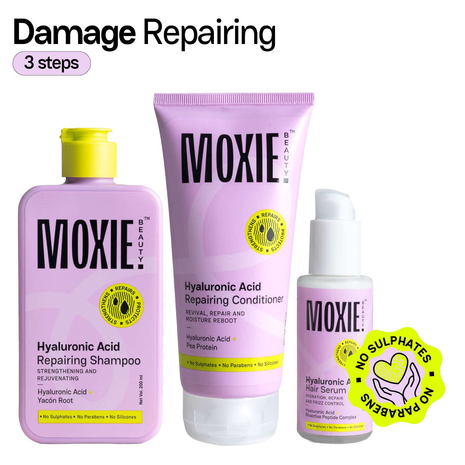Moxie Beauty | Moxie Beauty The HydroRepair Routine for Dry & Damaged Hair - Shampoo, Conditioner & Serum (3 Pcs)