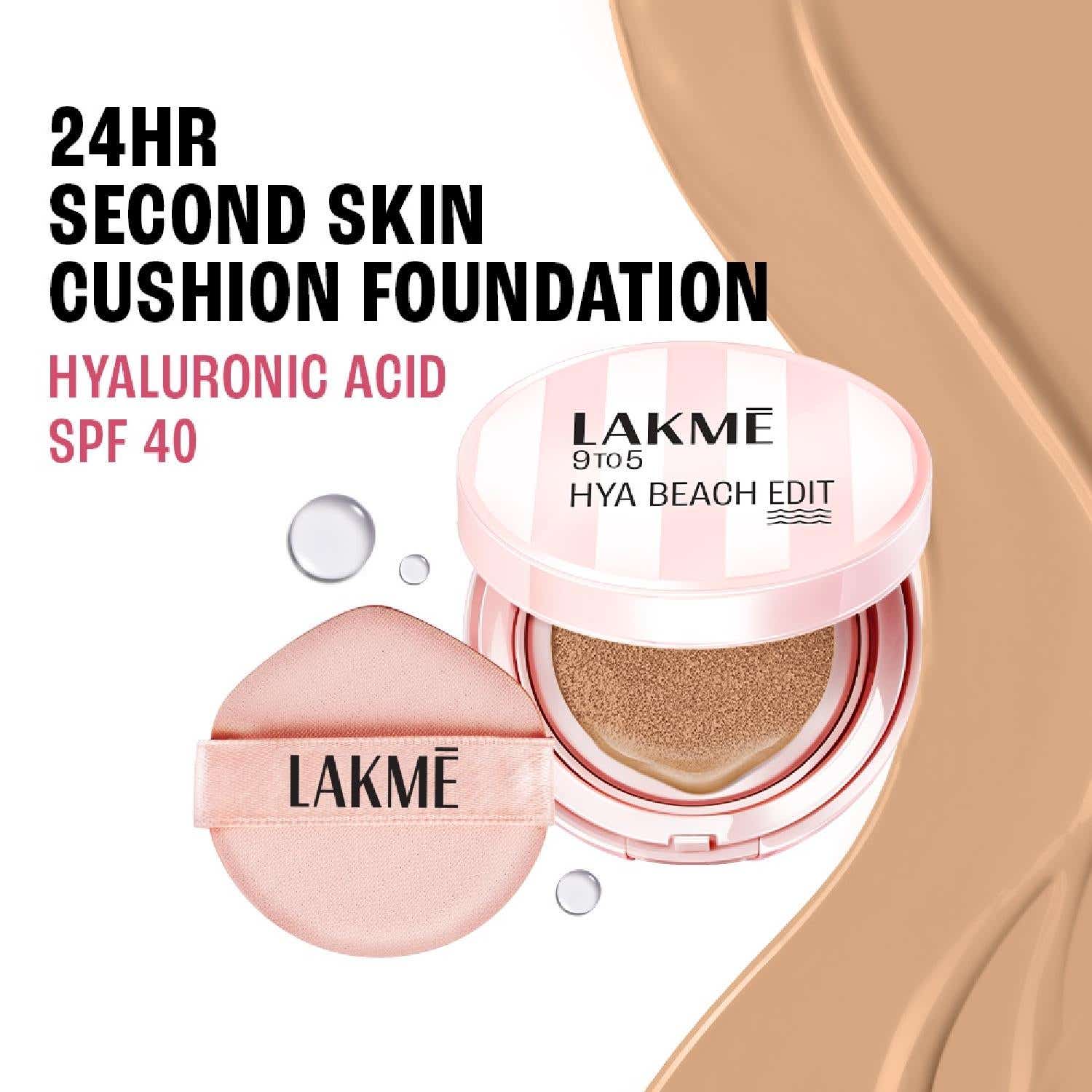 Lakme | Lakme 9to5 Hya Beach Edit Cushion Foundation, SPF40, Full Matte Coverage, N 150-Neutral Light (12 g)