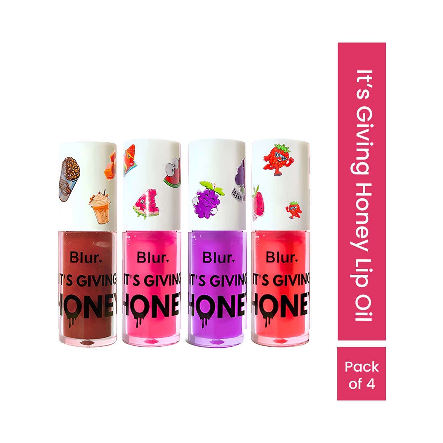 Blur India | Blur India It's Giving Honey Lip Oil Pack - Watermelon Strawberry Grape Burnt Honey (4 pcs)