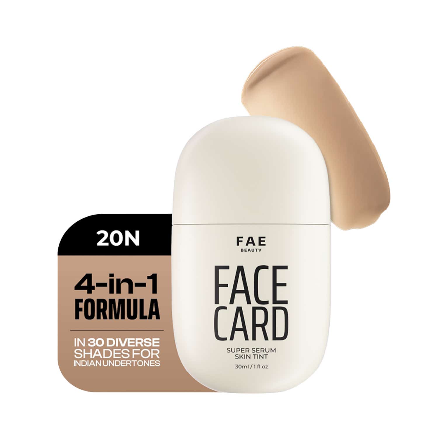FAE BEAUTY | FAE BEAUTY Face Card 4-in-1 Super Serum Skin Tint With Dewy Finish, Shade - 20N - Neutral (30 ml)