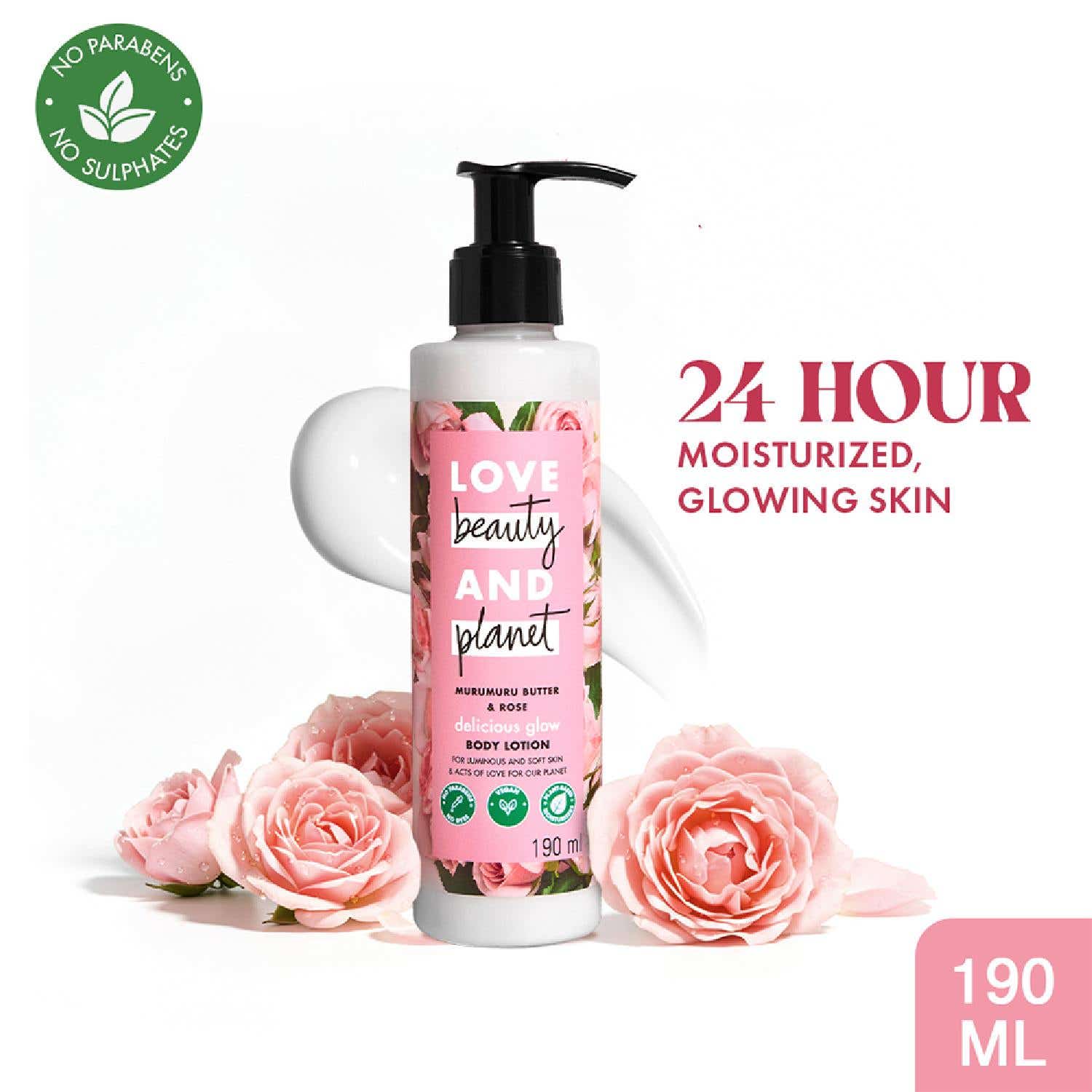 LOVE beauty AND planet | LOVE beauty AND planet Murumuru Butter & Rose Body Lotion, 24 hour Moisturization (190ml)